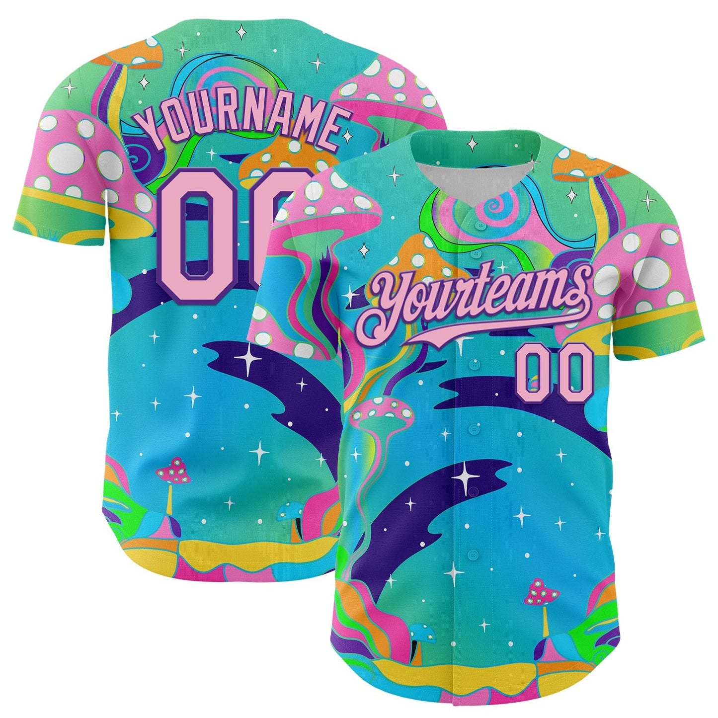 Custom Navy Light Pink-Purple 3D Pattern Design Trippy Psychedelic Magic Mushrooms Authentic Baseball Jersey baseball jersey product view 1