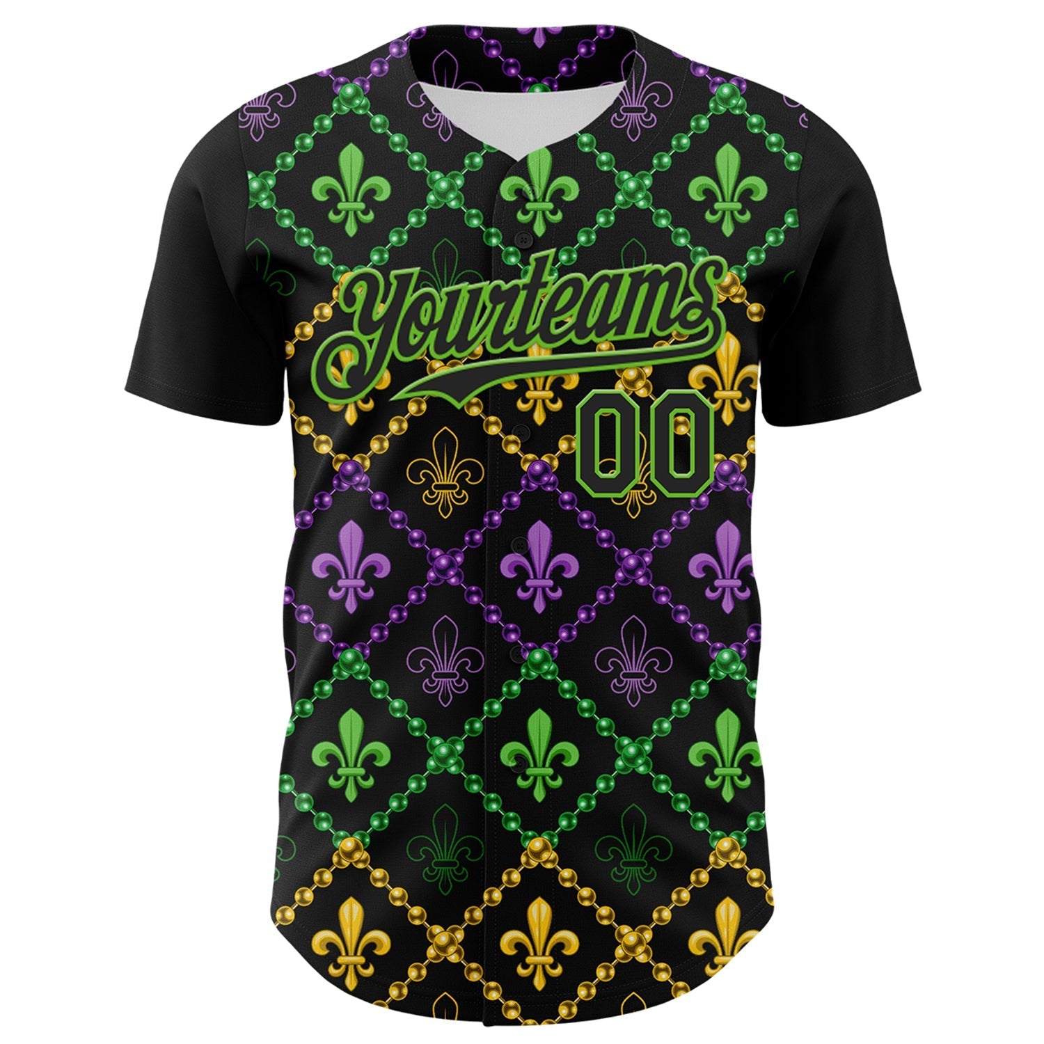 Custom Black Aurora Green 3D Pattern Design Mardi Gras Shrove Tuesday Authentic Baseball Jersey baseball jersey product view 2