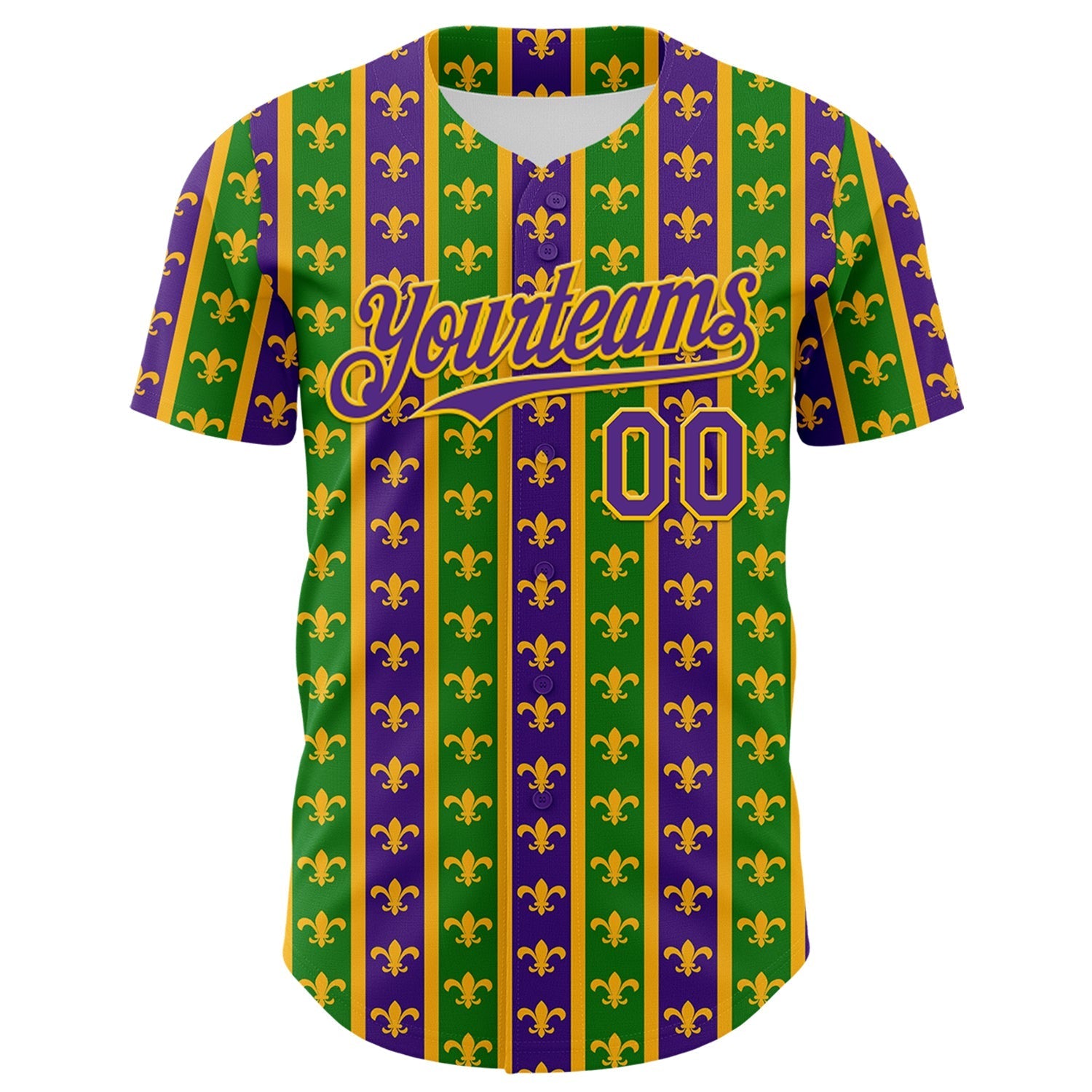 Custom Green Purple-Gold 3D Pattern Design Mardi Gras Shrove Tuesday Authentic Baseball Jersey baseball jersey product view 2