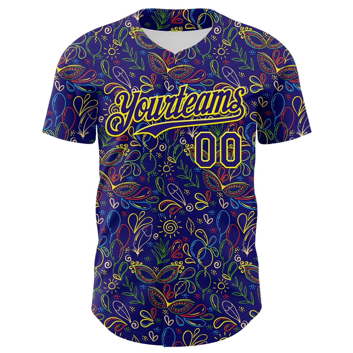 Custom Dark Purple Light Yellow 3D Pattern Design Mardi Gras Shrove Tuesday Authentic Baseball Jersey baseball jersey product view 2