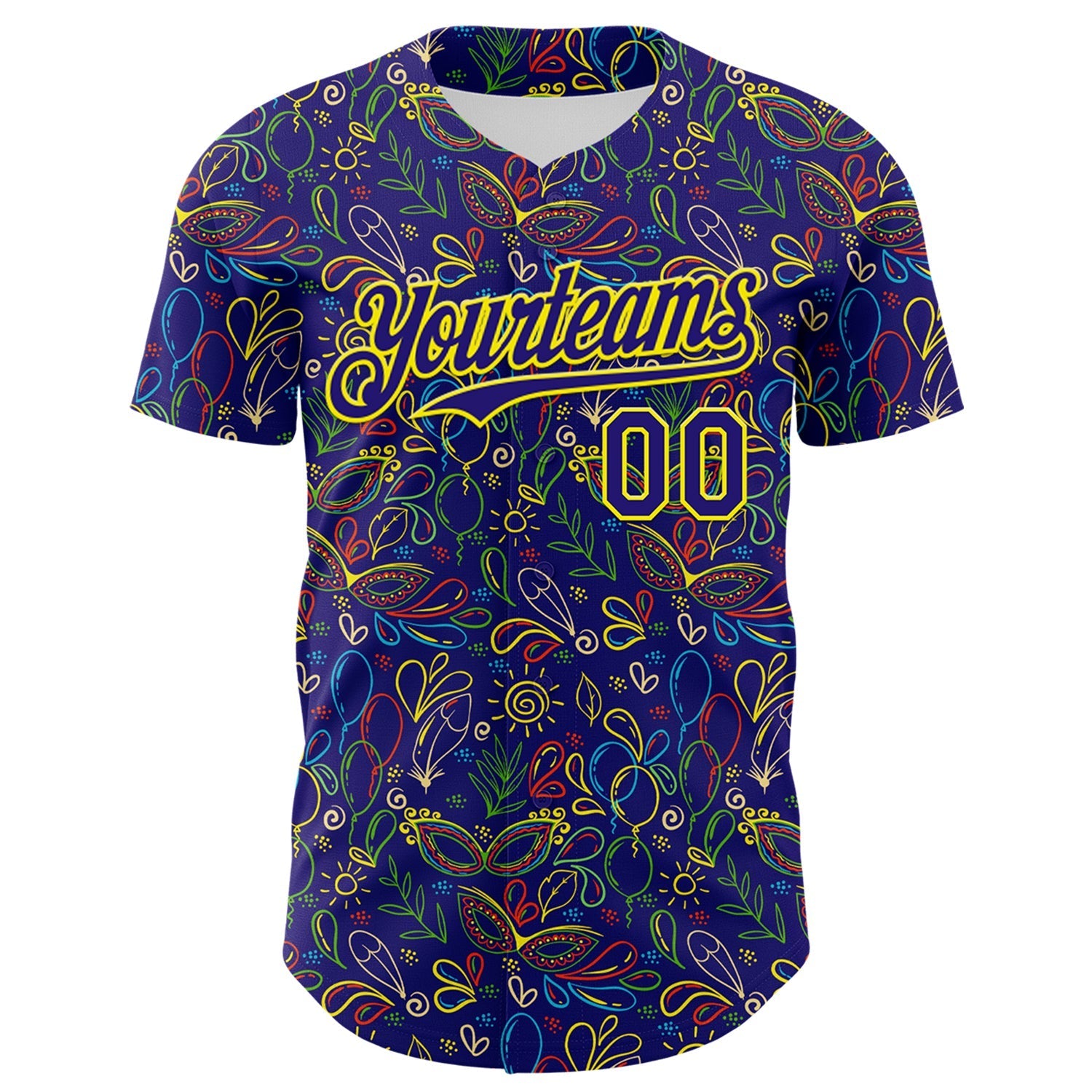 Custom Dark Purple Light Yellow 3D Pattern Design Mardi Gras Shrove Tuesday Authentic Baseball Jersey baseball jersey product view 2