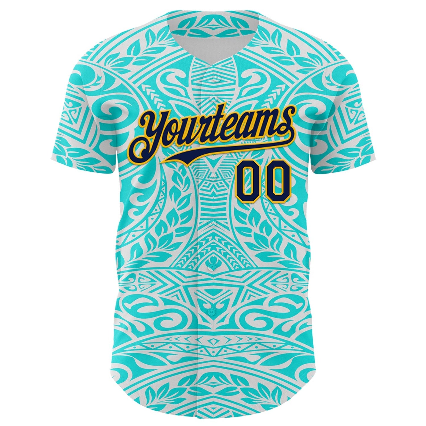 Custom Ice Blue Navy-Gold 3D Pattern Design Burner Costumes Tribal Tattoo Authentic Baseball Jersey baseball jersey product view 2