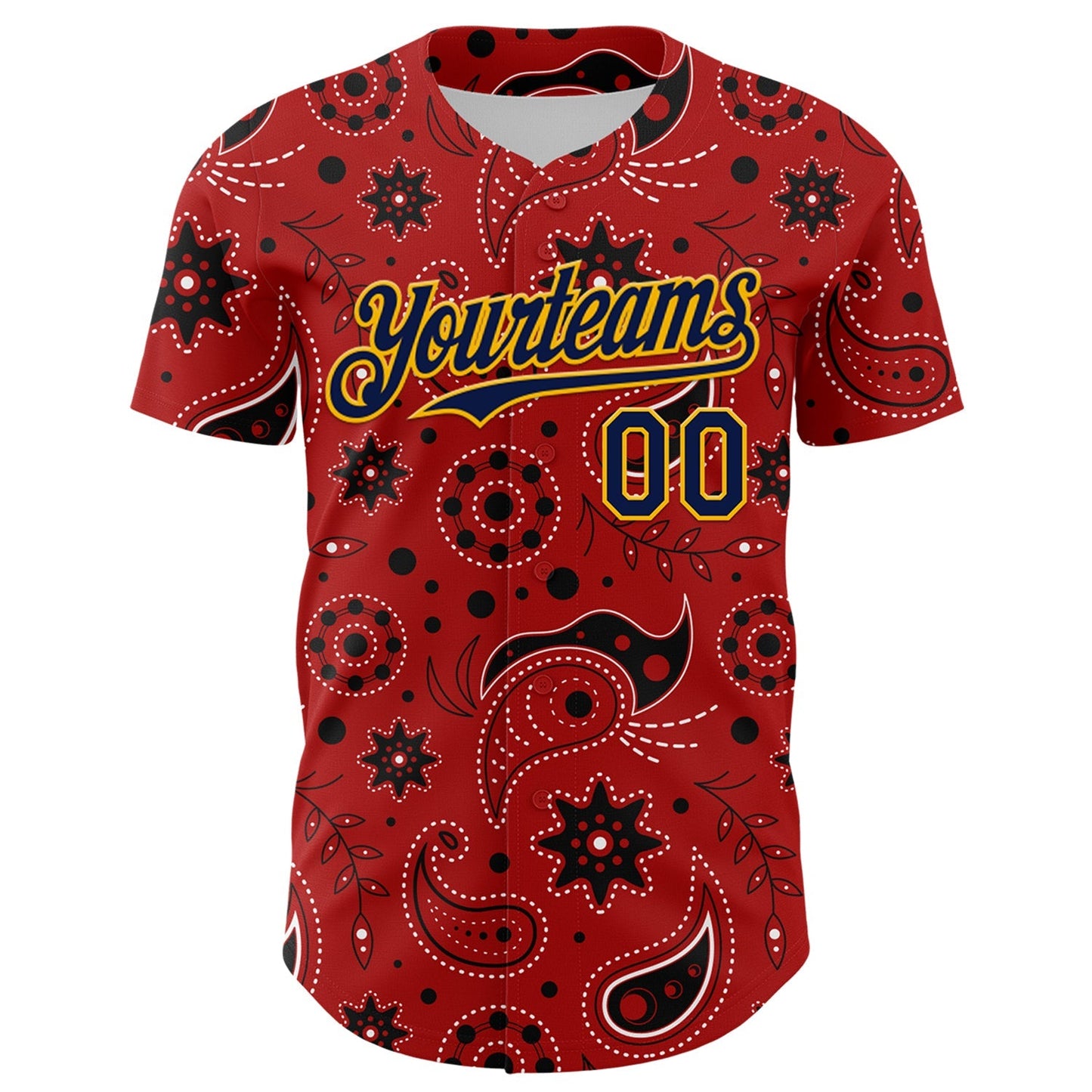 Custom Red Navy-Gold 3D Pattern Design Burner Costumes Paisley Bandana Authentic Baseball Jersey baseball jersey product view 2