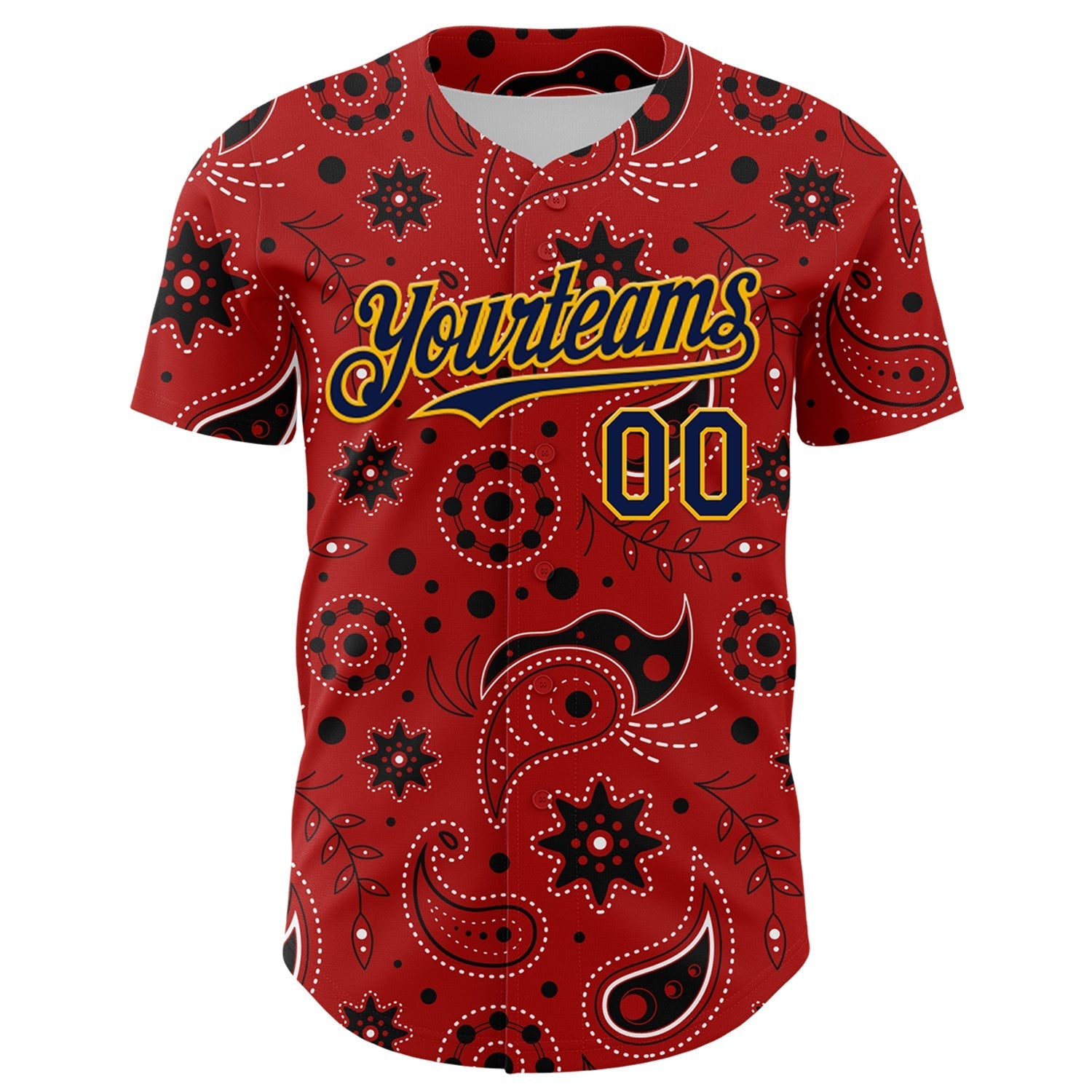 Custom Red Navy-Gold 3D Pattern Design Burner Costumes Paisley Bandana Authentic Baseball Jersey baseball jersey product view 2