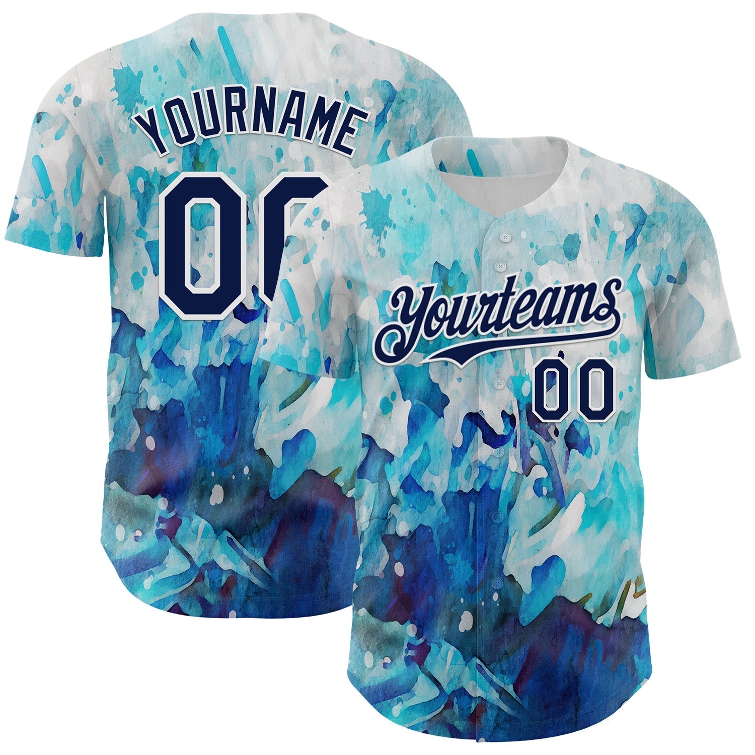 Custom White Navy 3D Pattern Design Burner Costumes Watercolor Paint Authentic Baseball Jersey baseball jersey product view 1