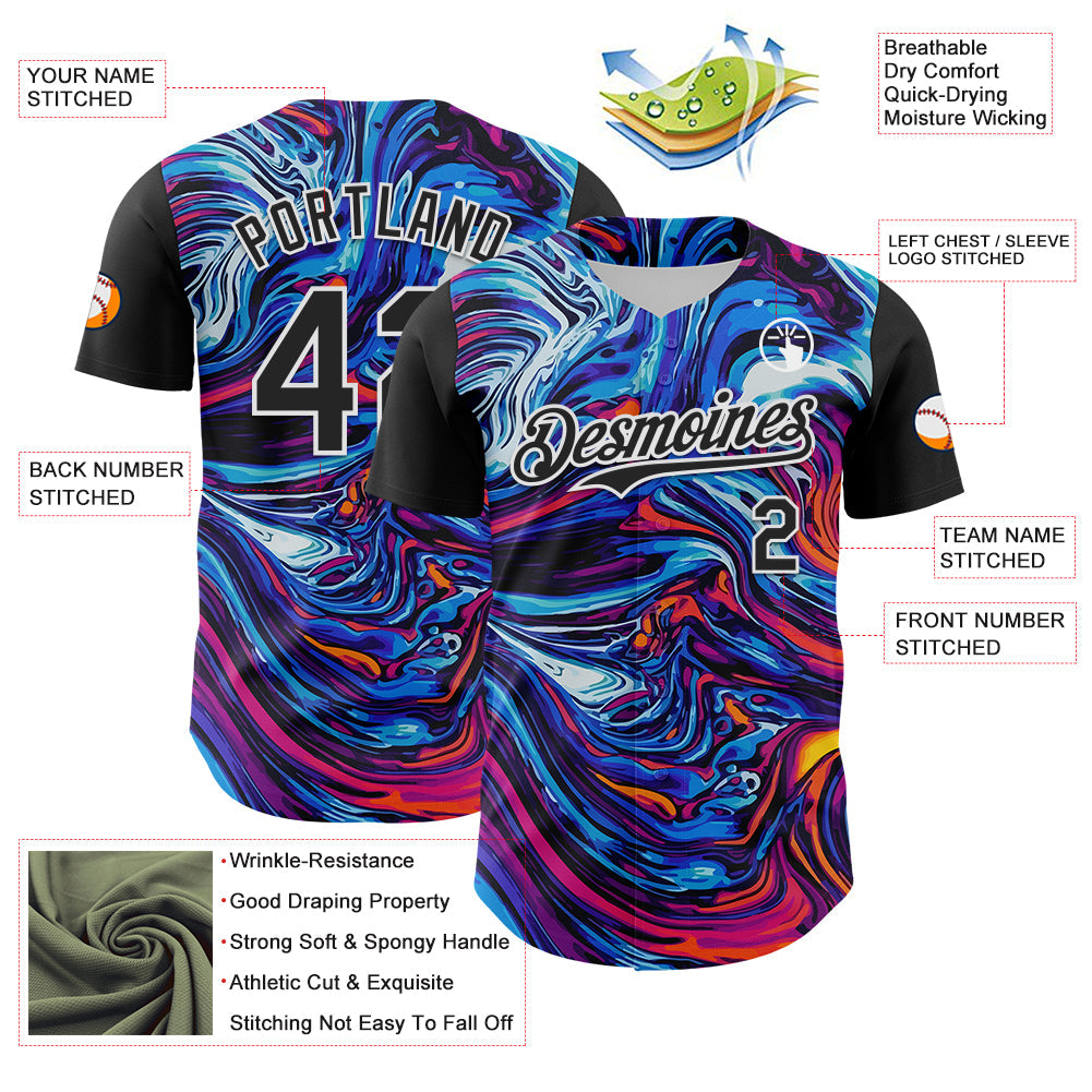 Custom Black White 3D Pattern Design Burner Costumes Lava Authentic Baseball Jersey baseball jersey product view 3