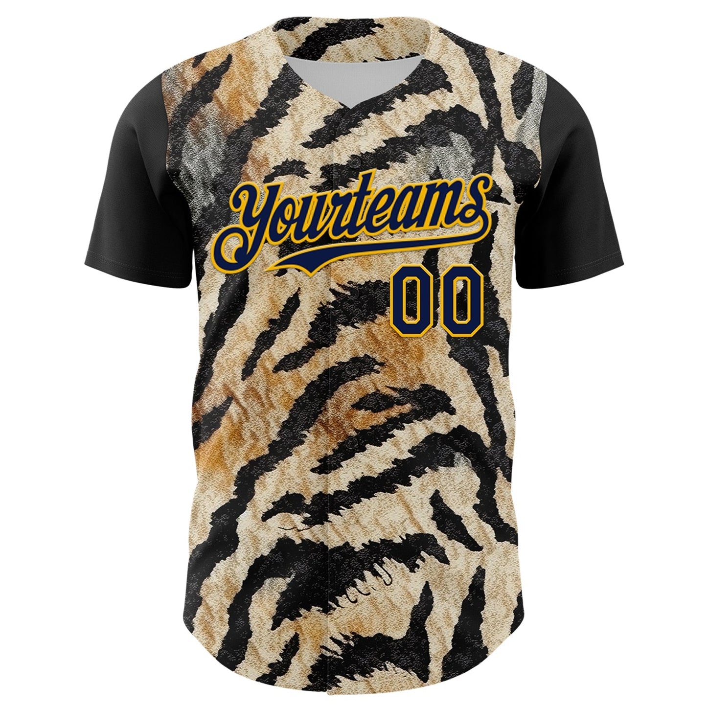 Custom Black Navy-Gold 3D Pattern Design Burner Costumes Tiger Print Authentic Baseball Jersey baseball jersey product view 2