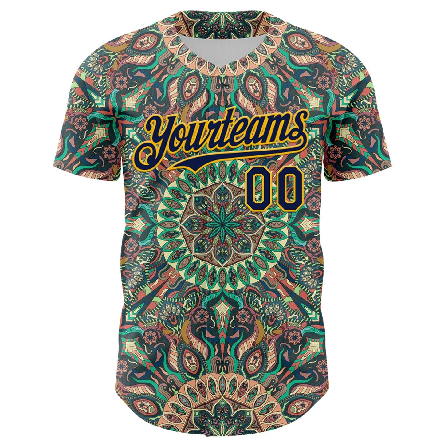 Custom Green Navy-Gold 3D Pattern Design Burner Costumes Psychedelic Authentic Baseball Jersey baseball jersey product view 2
