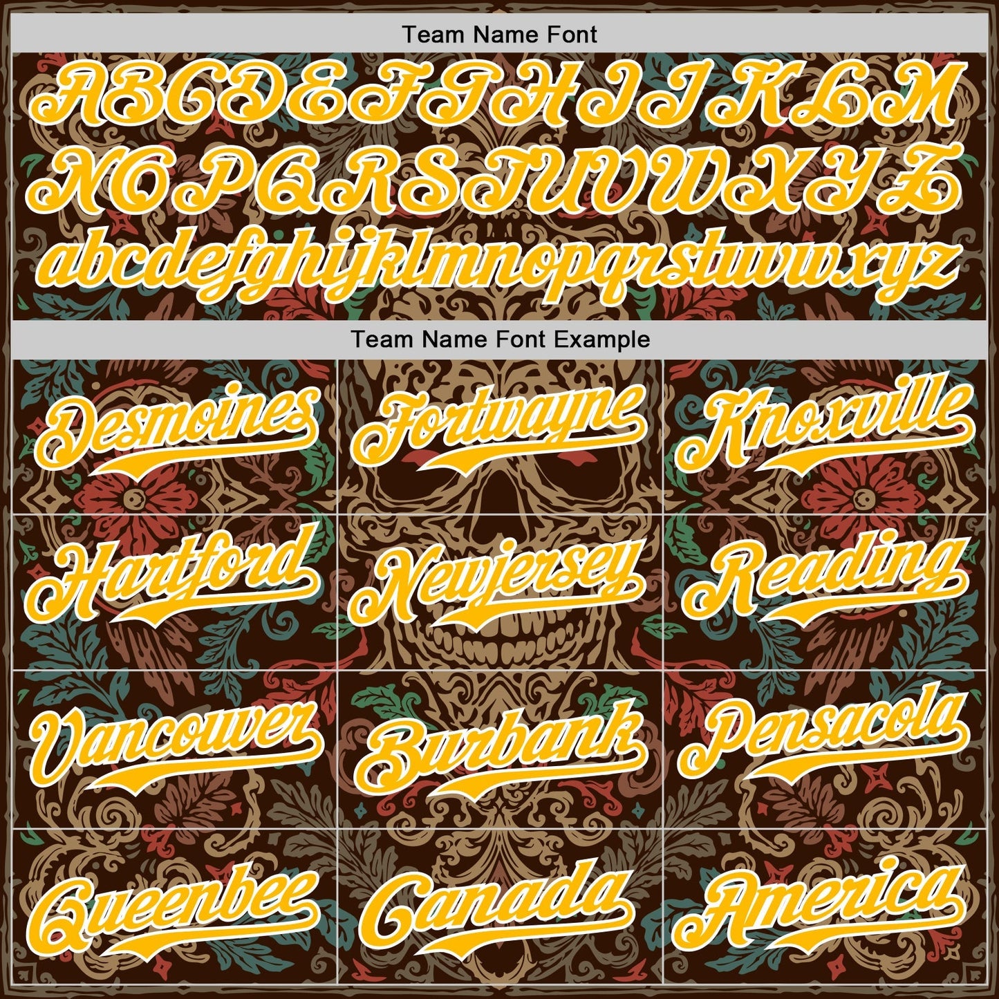 Custom Brown Gold-White 3D Pattern Design Burner Costumes Skull Floral Authentic Baseball Jersey baseball jersey product view 4