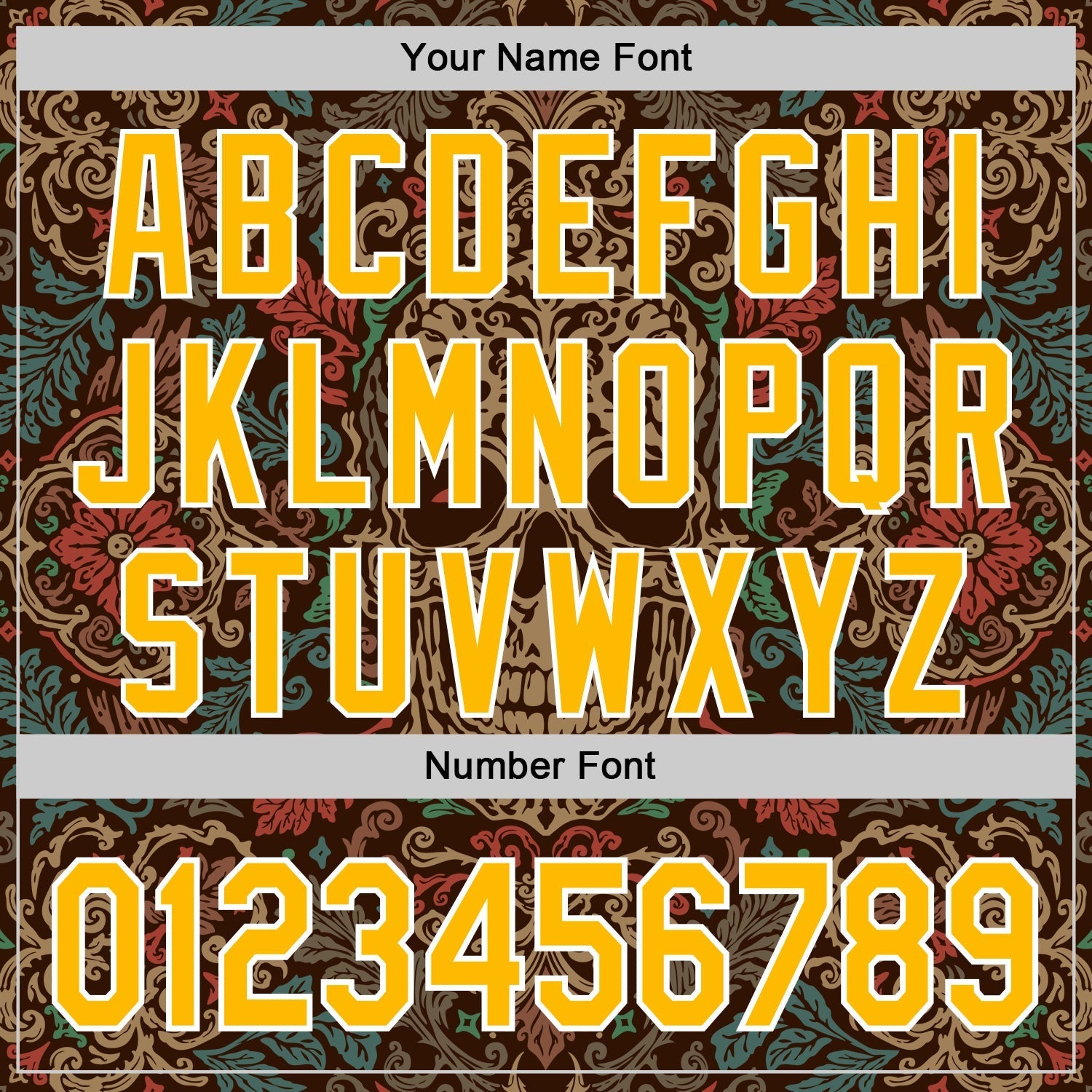 Custom Brown Gold-White 3D Pattern Design Burner Costumes Skull Floral Authentic Baseball Jersey baseball jersey product view 5