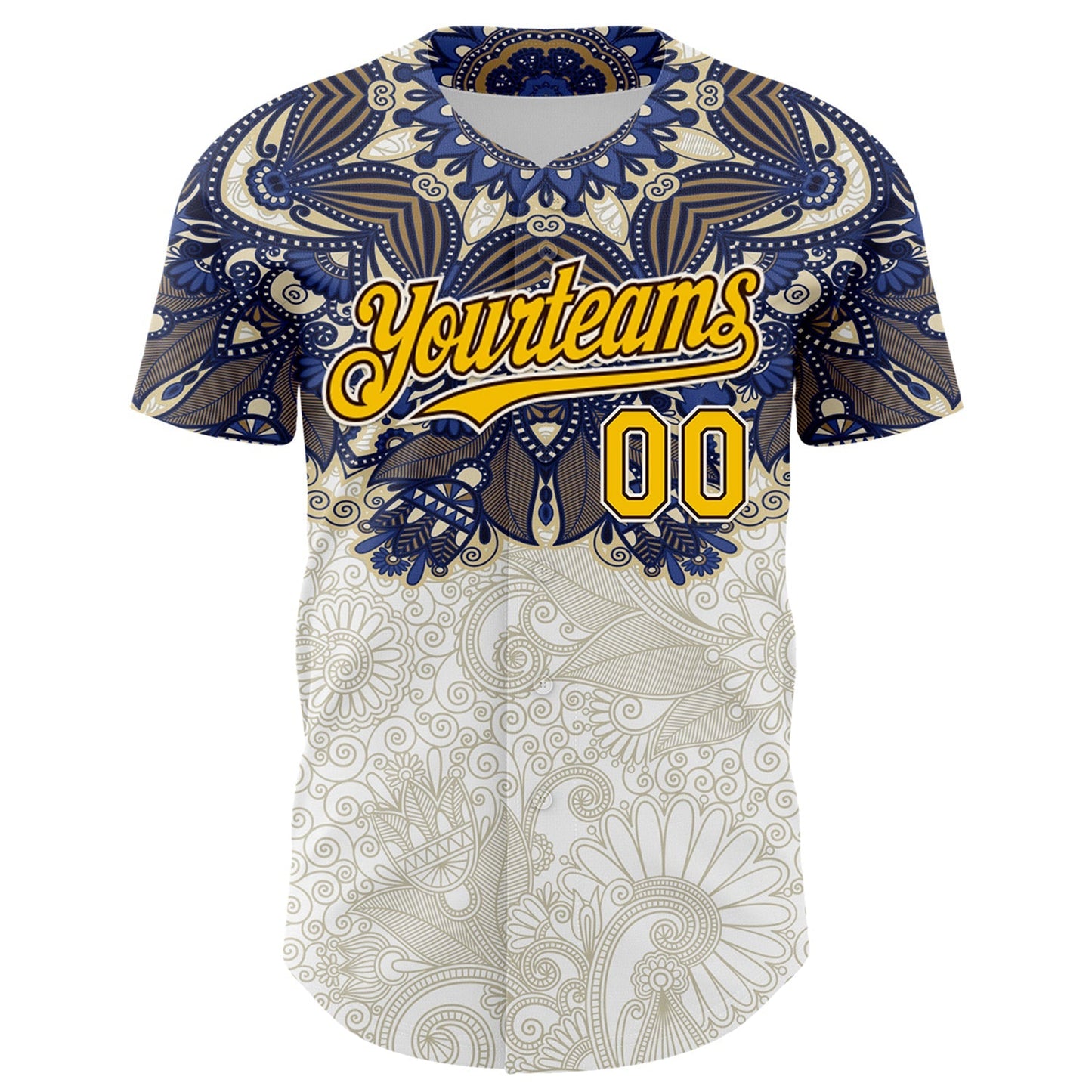 Custom White Yellow-Brown 3D Pattern Design Burner Costumes Paisley Authentic Baseball Jersey baseball jersey product view 2