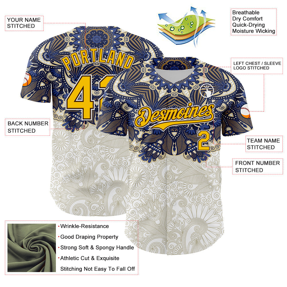Custom White Yellow-Brown 3D Pattern Design Burner Costumes Paisley Authentic Baseball Jersey baseball jersey product view 3