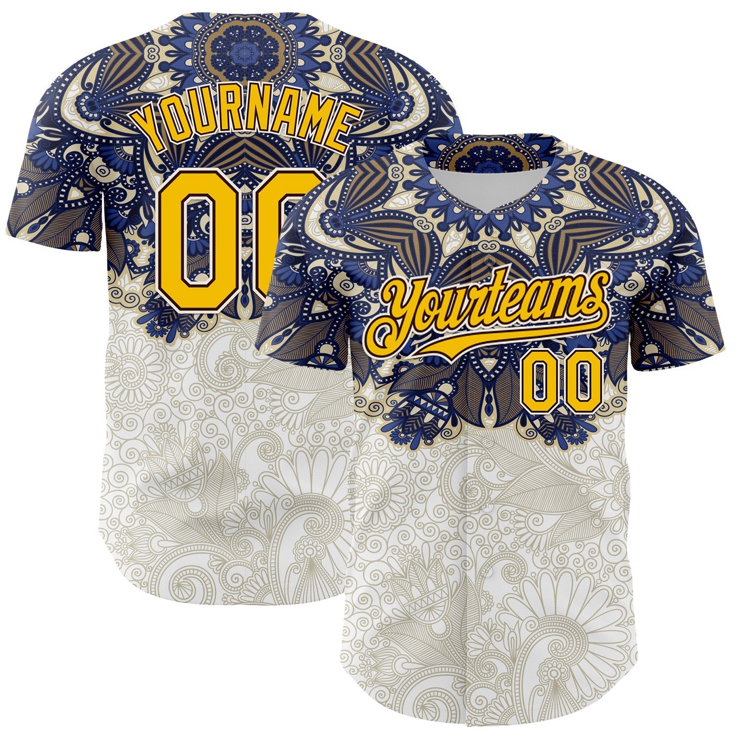 Custom White Yellow-Brown 3D Pattern Design Burner Costumes Paisley Authentic Baseball Jersey baseball jersey product view 1