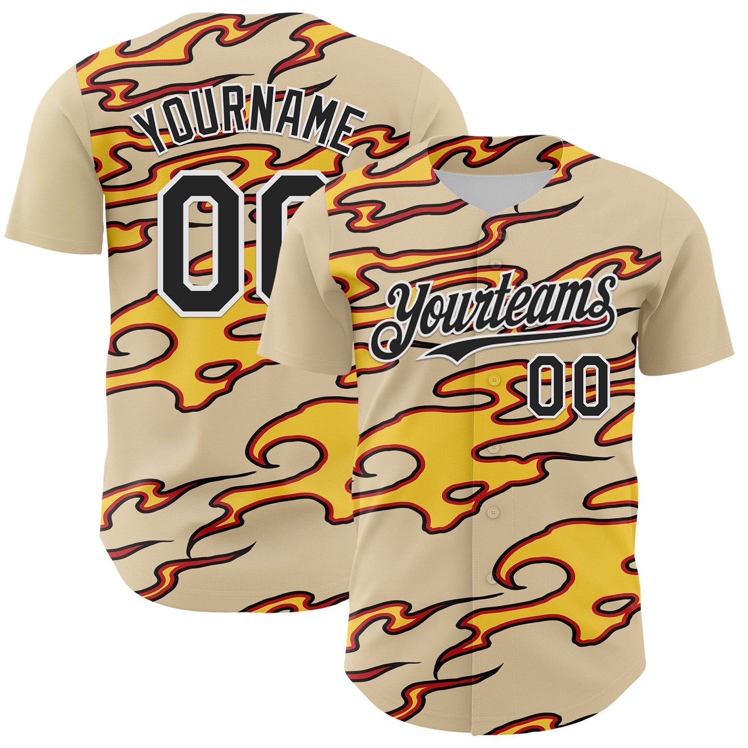Custom City Cream Black-White 3D Pattern Design Rave Party Flame Authentic Baseball Jersey baseball jersey product view 1
