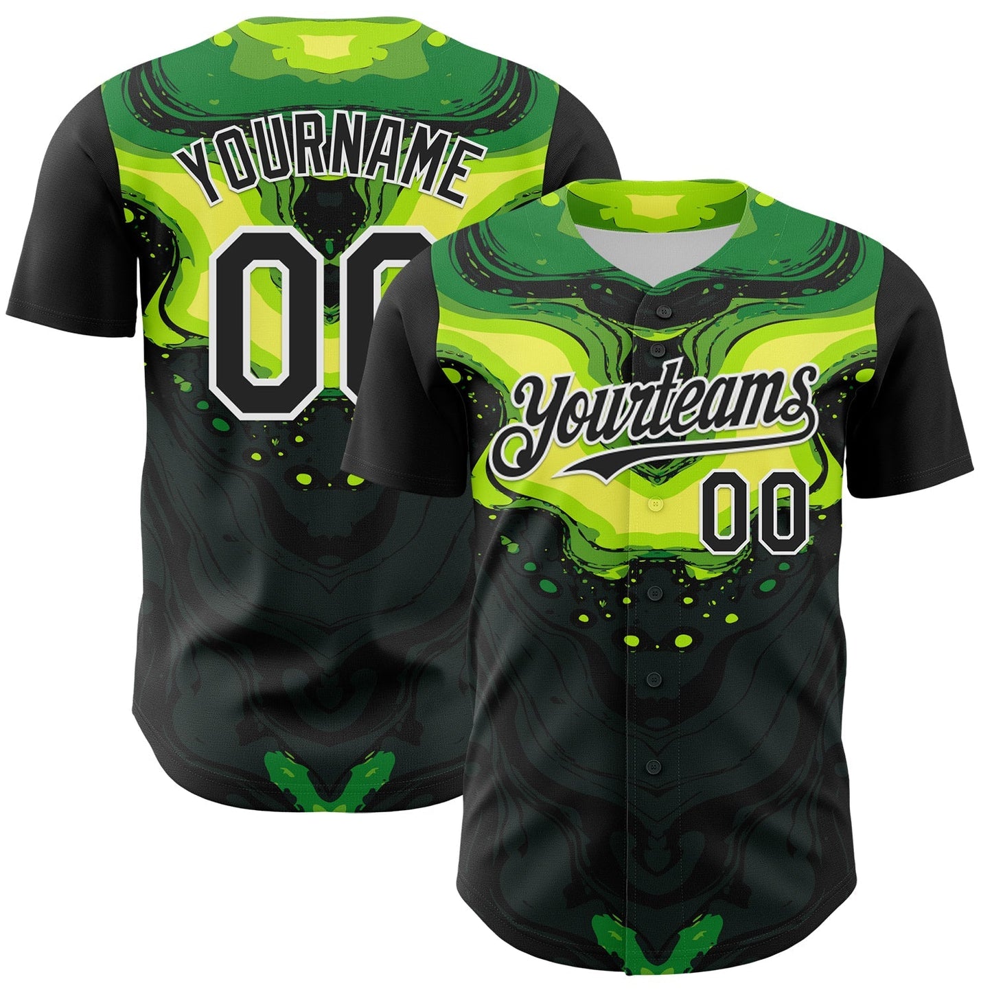 Custom Black Green-White 3D Pattern Design Rave Party Poison Liquid Authentic Baseball Jersey baseball jersey product view 1