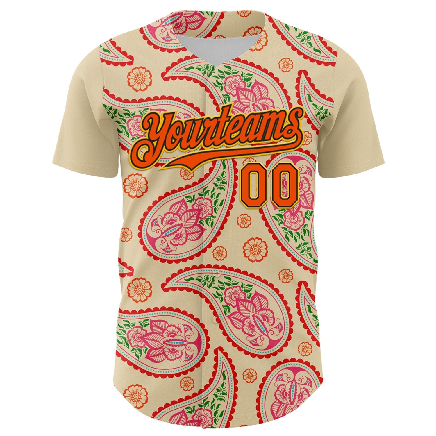 Custom Cream Orange Black-Yellow 3D Pattern Design Rave Party Paisley Bandana Authentic Baseball Jersey baseball jersey product view 2