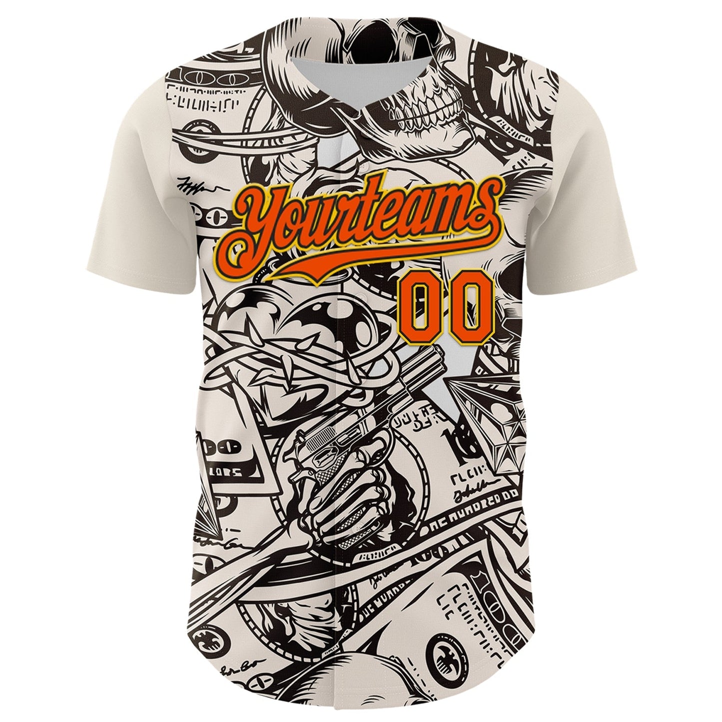 Custom White Orange Black-Yellow 3D Pattern Design Rave Party Vintage Cash Money Authentic Baseball Jersey baseball jersey product view 2