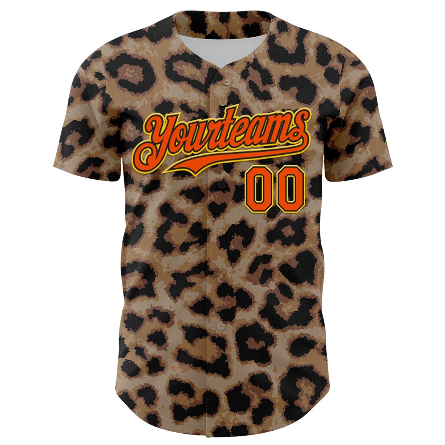 Custom Brown Orange Black-Yellow 3D Pattern Design Rave Party Animal Leopard Print Authentic Baseball Jersey baseball jersey product view 2