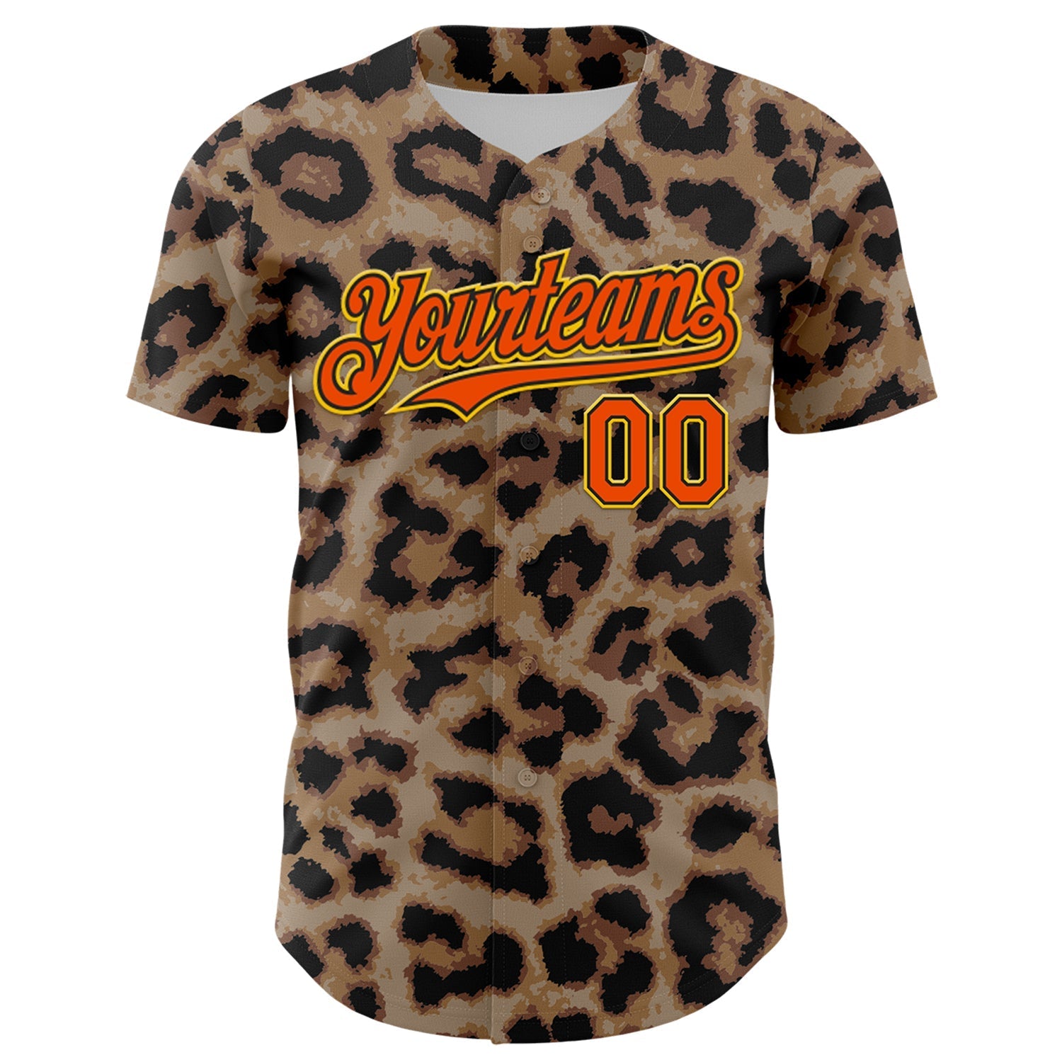 Custom Brown Orange Black-Yellow 3D Pattern Design Rave Party Animal Leopard Print Authentic Baseball Jersey baseball jersey product view 2