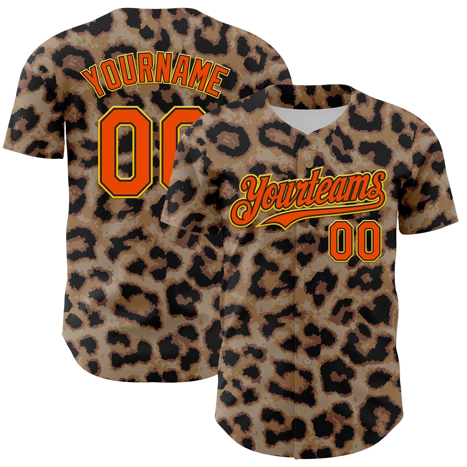 Custom Brown Orange Black-Yellow 3D Pattern Design Rave Party Animal Leopard Print Authentic Baseball Jersey baseball jersey product view 1