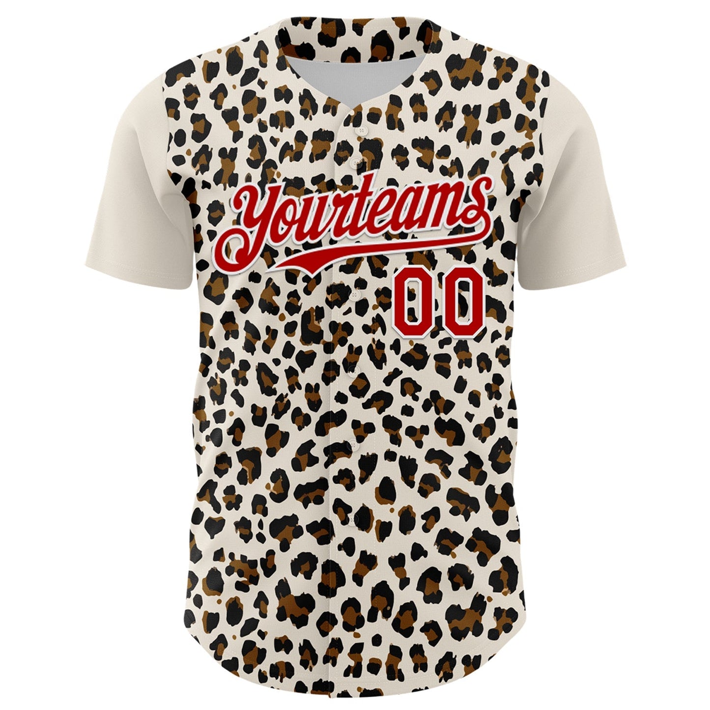 Custom Cream Red-White 3D Pattern Design Rave Party Animal Leopard Print Authentic Baseball Jersey baseball jersey product view 2