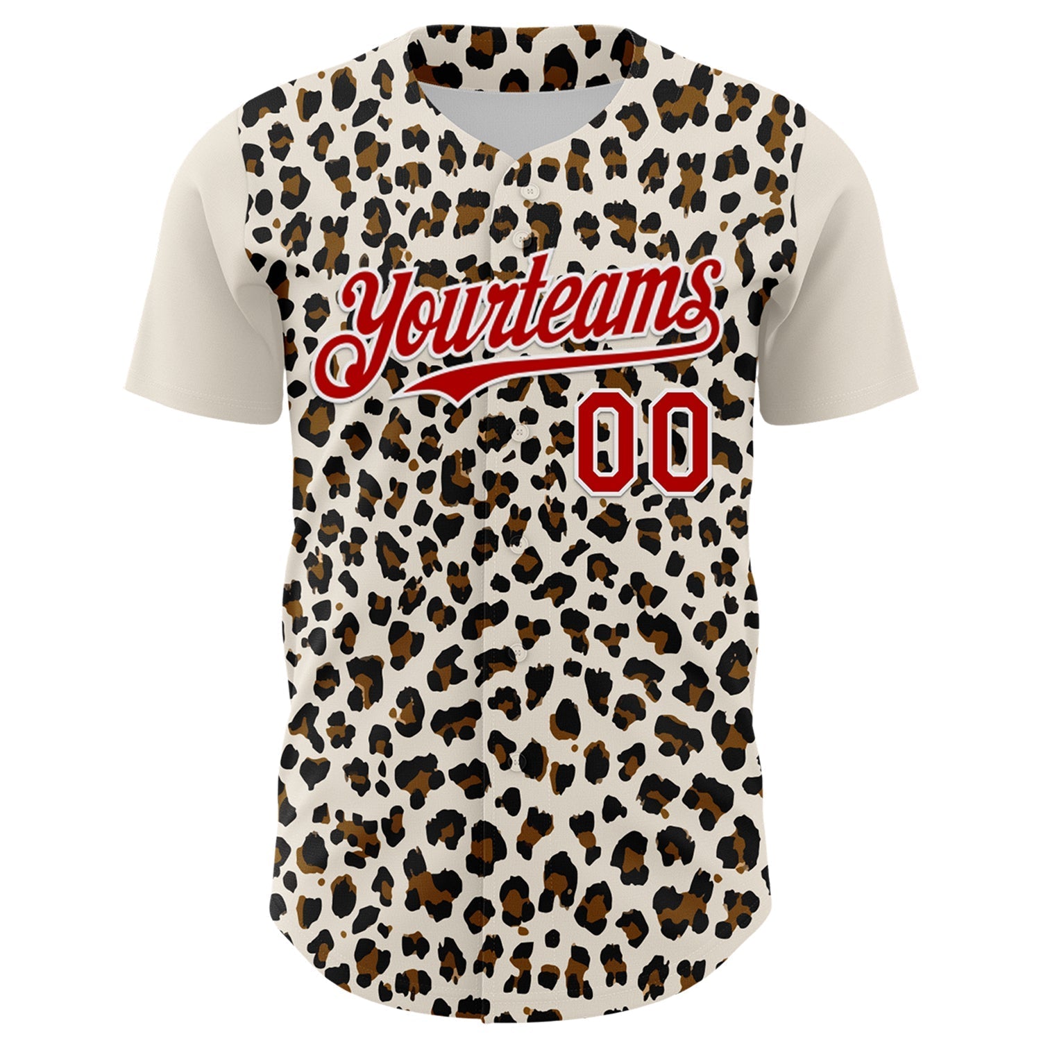 Custom Cream Red-White 3D Pattern Design Rave Party Animal Leopard Print Authentic Baseball Jersey baseball jersey product view 2