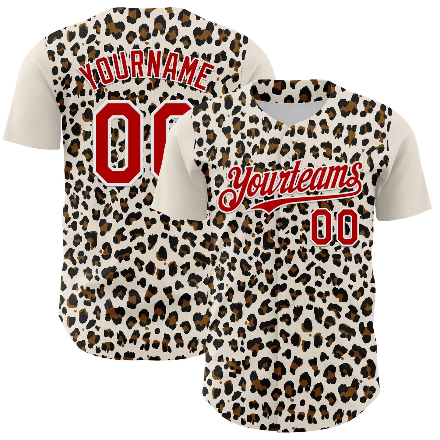 Custom Cream Red-White 3D Pattern Design Rave Party Animal Leopard Print Authentic Baseball Jersey baseball jersey product view 1