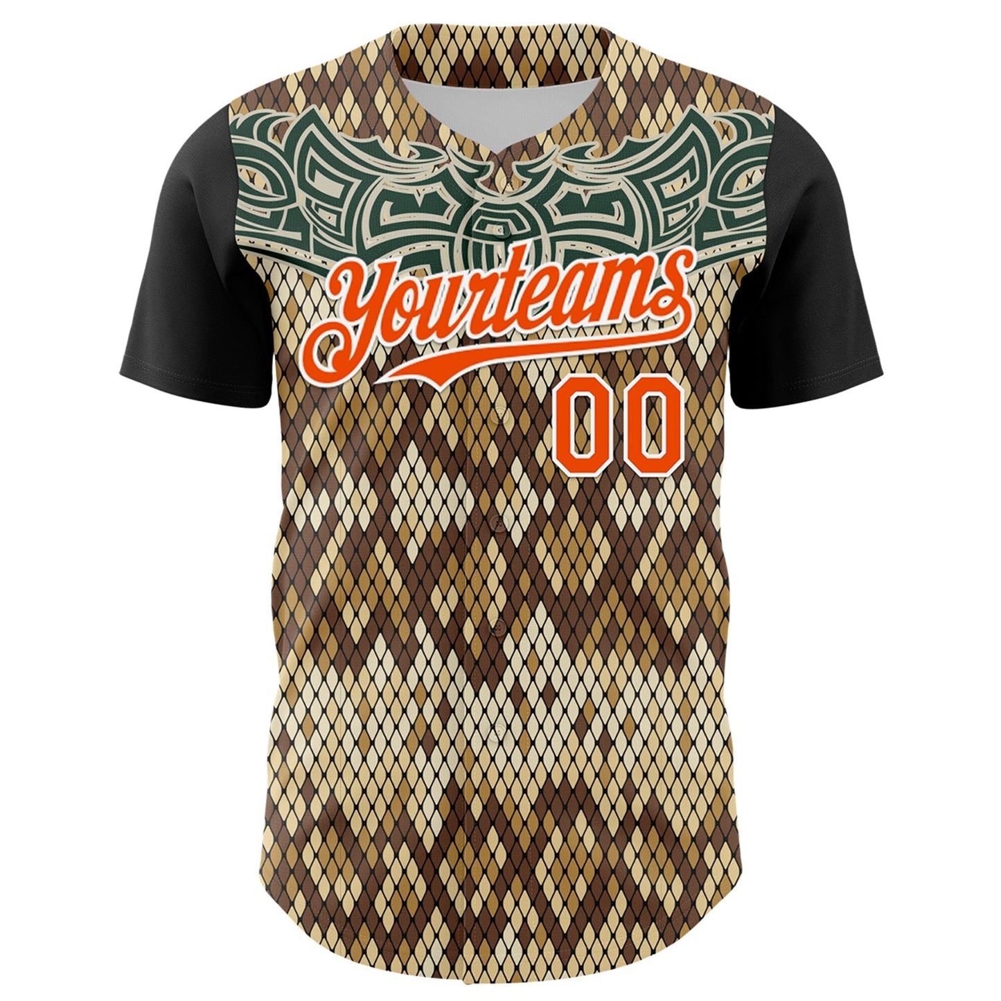 Custom Black Orange-White 3D Pattern Design Rave Party Animal Snake Python Print Authentic Baseball Jersey baseball jersey product view 2
