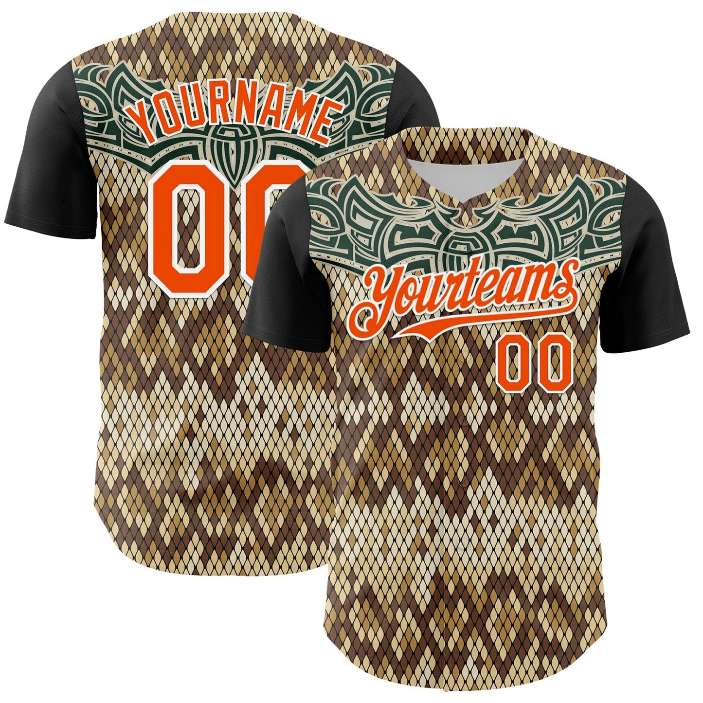 Custom Black Orange-White 3D Pattern Design Rave Party Animal Snake Python Print Authentic Baseball Jersey baseball jersey product view 1