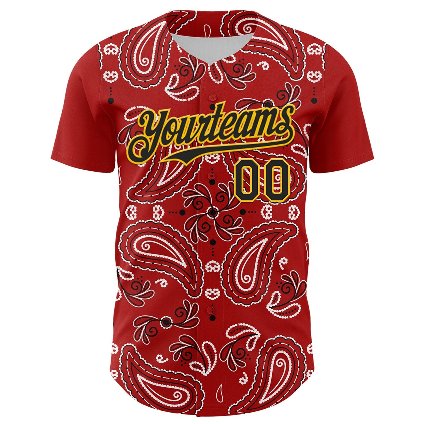 Custom Red Black-Gold 3D Pattern Design Rave Party Paisley Bandana Authentic Baseball Jersey baseball jersey product view 2