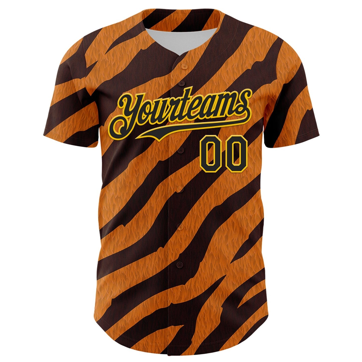 Custom Orange Black-Gold 3D Pattern Design Rave Party Tiger Print Authentic Baseball Jersey baseball jersey product view 2