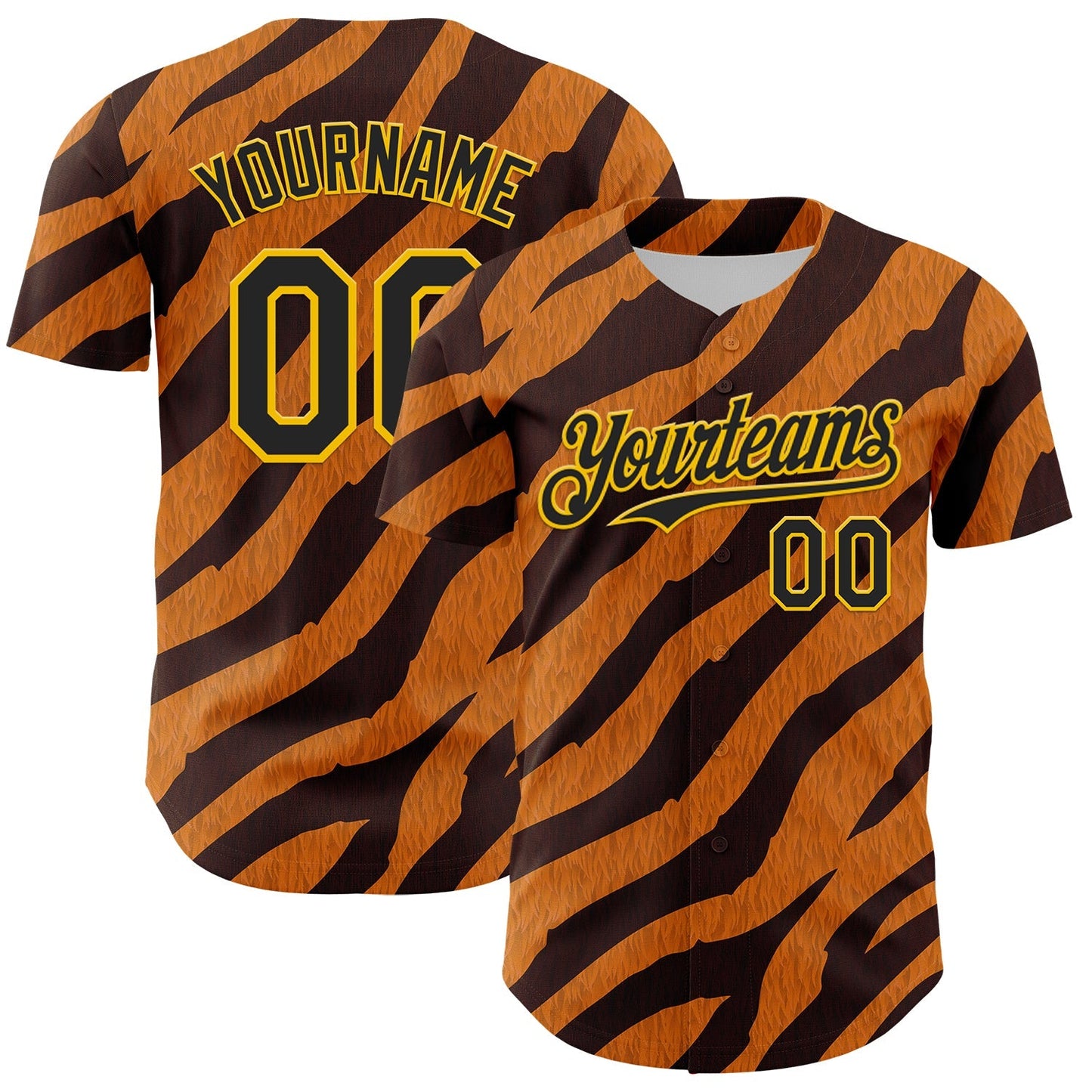 Custom Orange Black-Gold 3D Pattern Design Rave Party Tiger Print Authentic Baseball Jersey baseball jersey product view 1