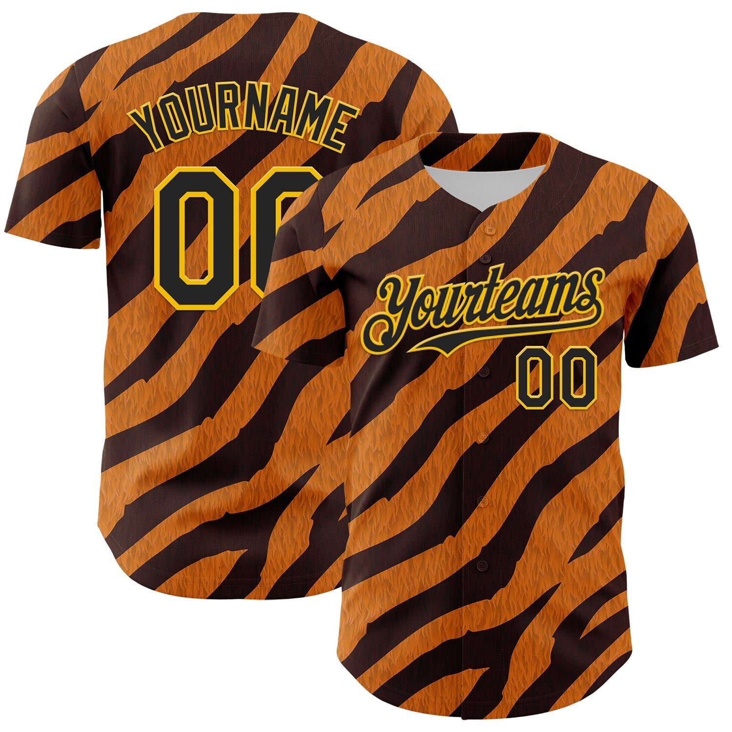 Custom Orange Black-Gold 3D Pattern Design Rave Party Tiger Print Authentic Baseball Jersey baseball jersey product view 1