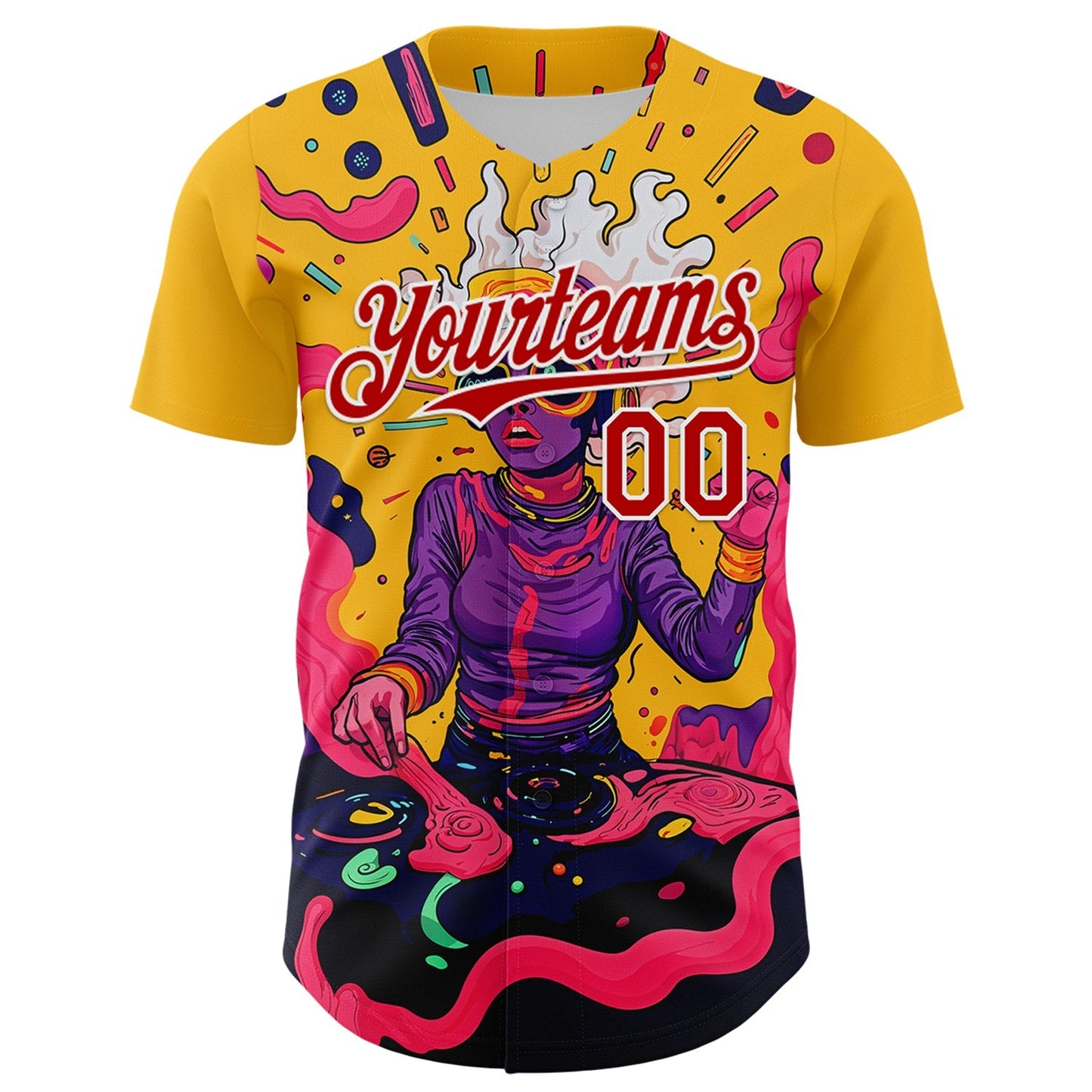 Custom Gold Red-White 3D Pattern Design Rave Party Trippy Disco Authentic Baseball Jersey baseball jersey product view 2