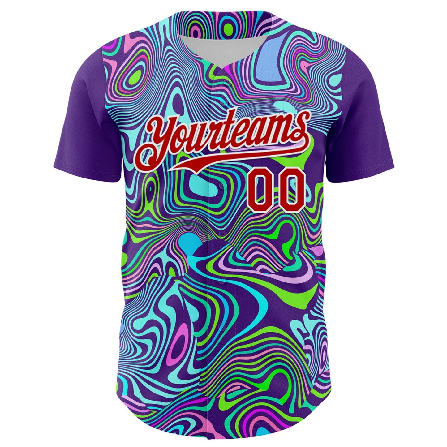 Custom Purple Red-White 3D Pattern Design Rave Party Trippy Laser Fluid Authentic Baseball Jersey baseball jersey product view 2