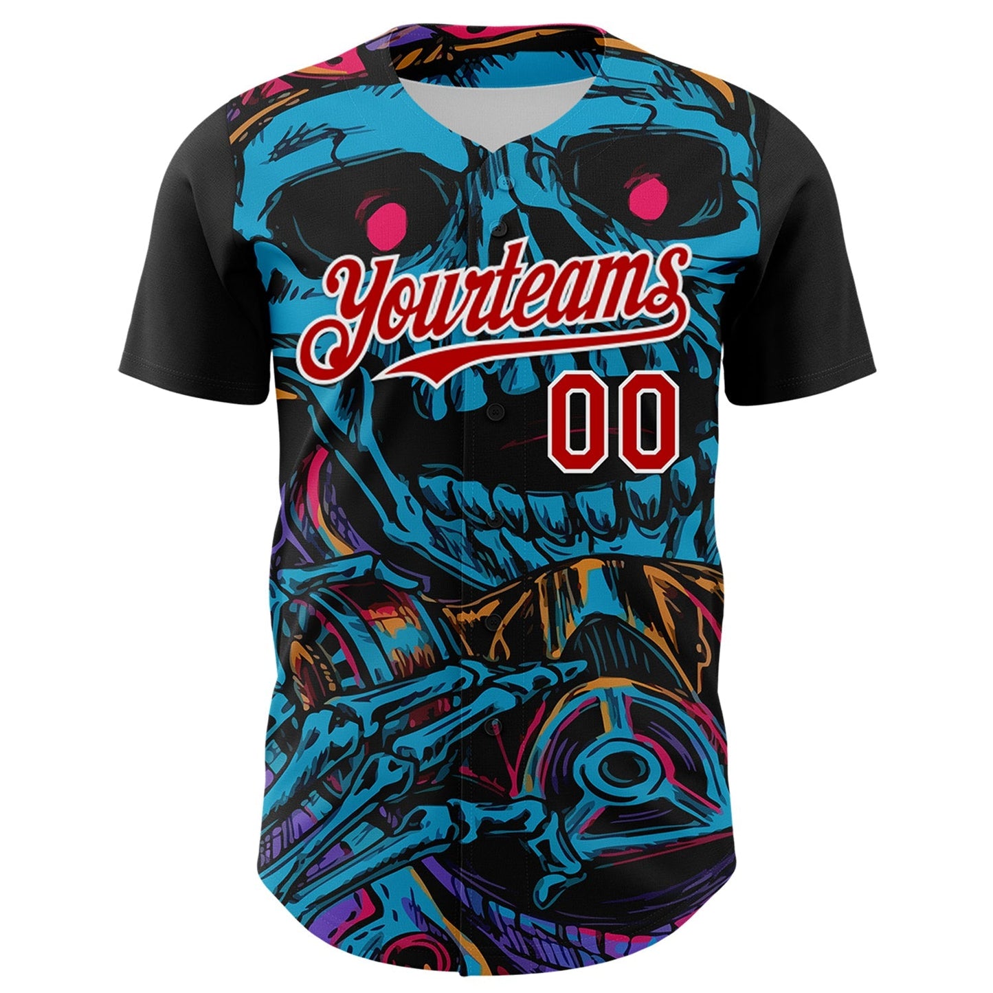 Custom Black Red-White 3D Pattern Design Burner Costumes Horror Skull Authentic Baseball Jersey baseball jersey product view 2