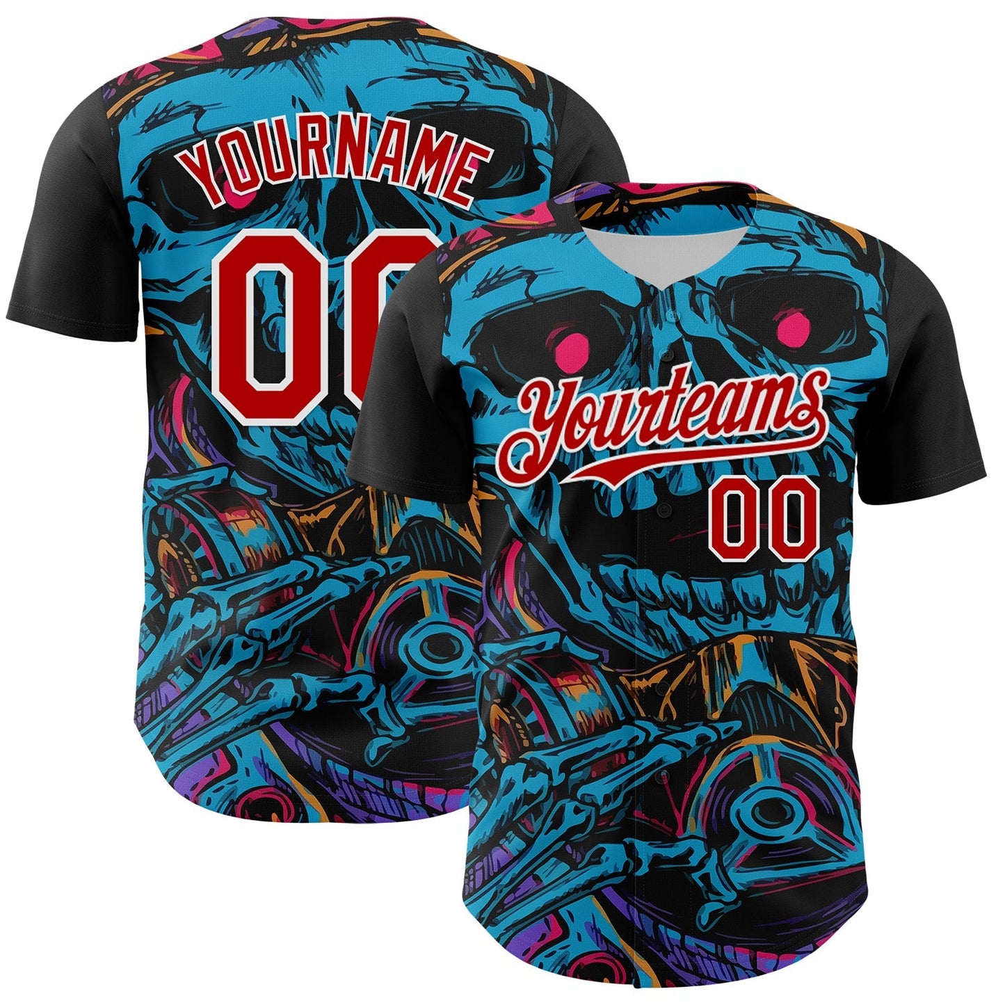Custom Black Red-White 3D Pattern Design Burner Costumes Horror Skull Authentic Baseball Jersey baseball jersey product view 1