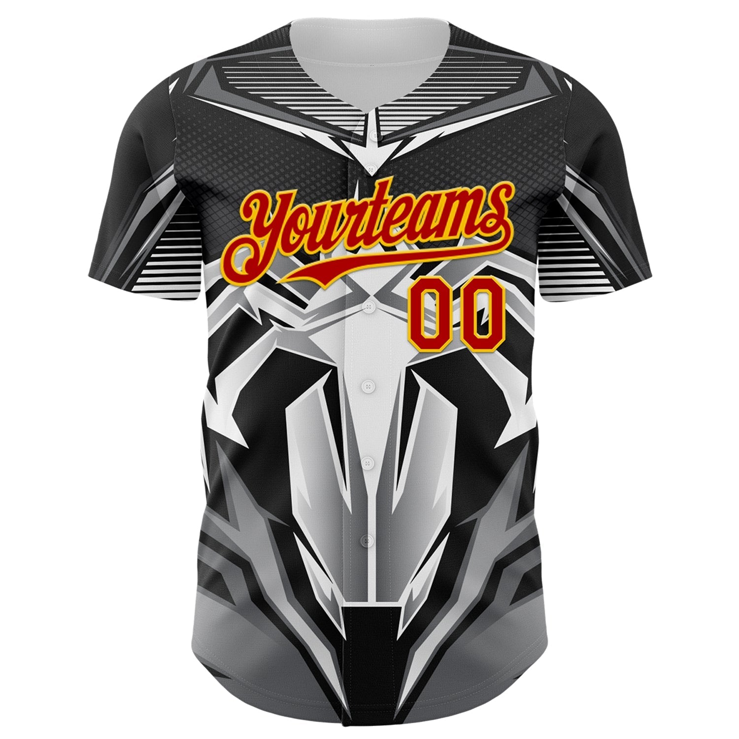 Custom Black Red-Yellow 3D Pattern Design Burner Costumes Mecha Authentic Baseball Jersey baseball jersey product view 2