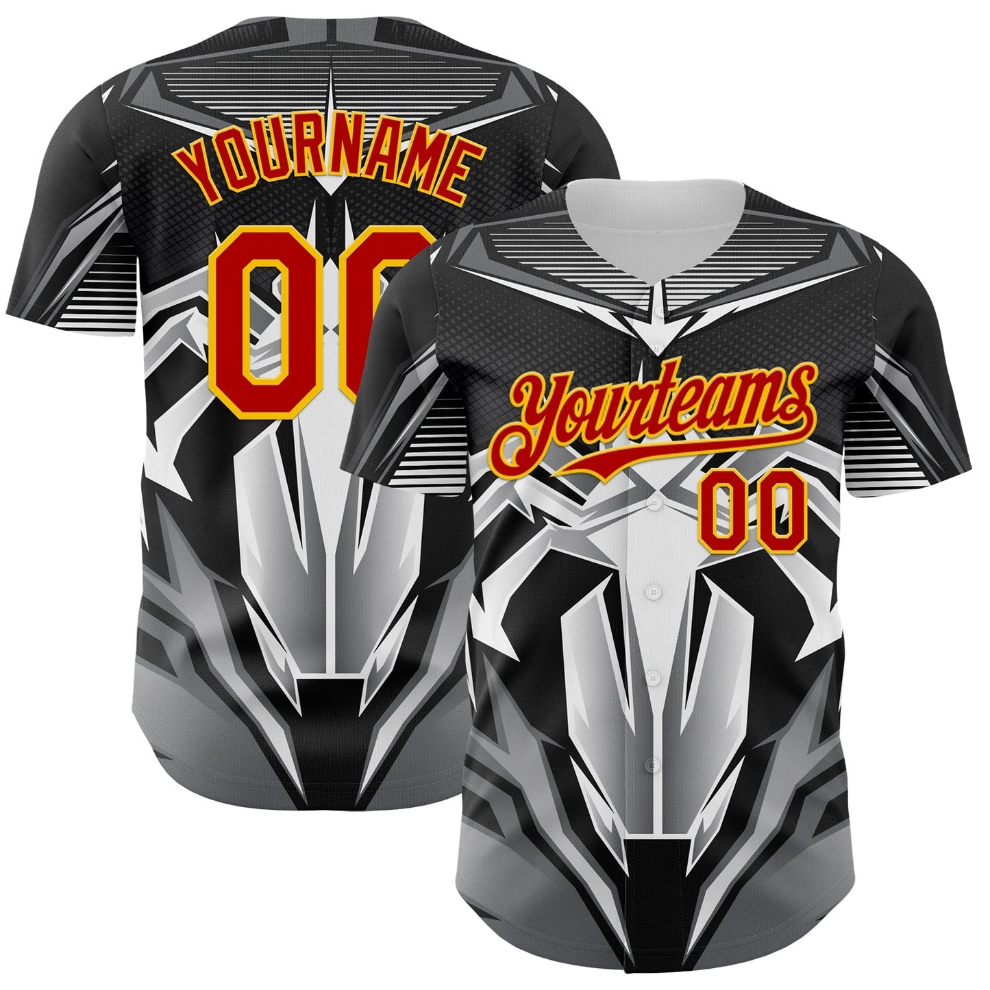 Custom Black Red-Yellow 3D Pattern Design Burner Costumes Mecha Authentic Baseball Jersey baseball jersey product view 1