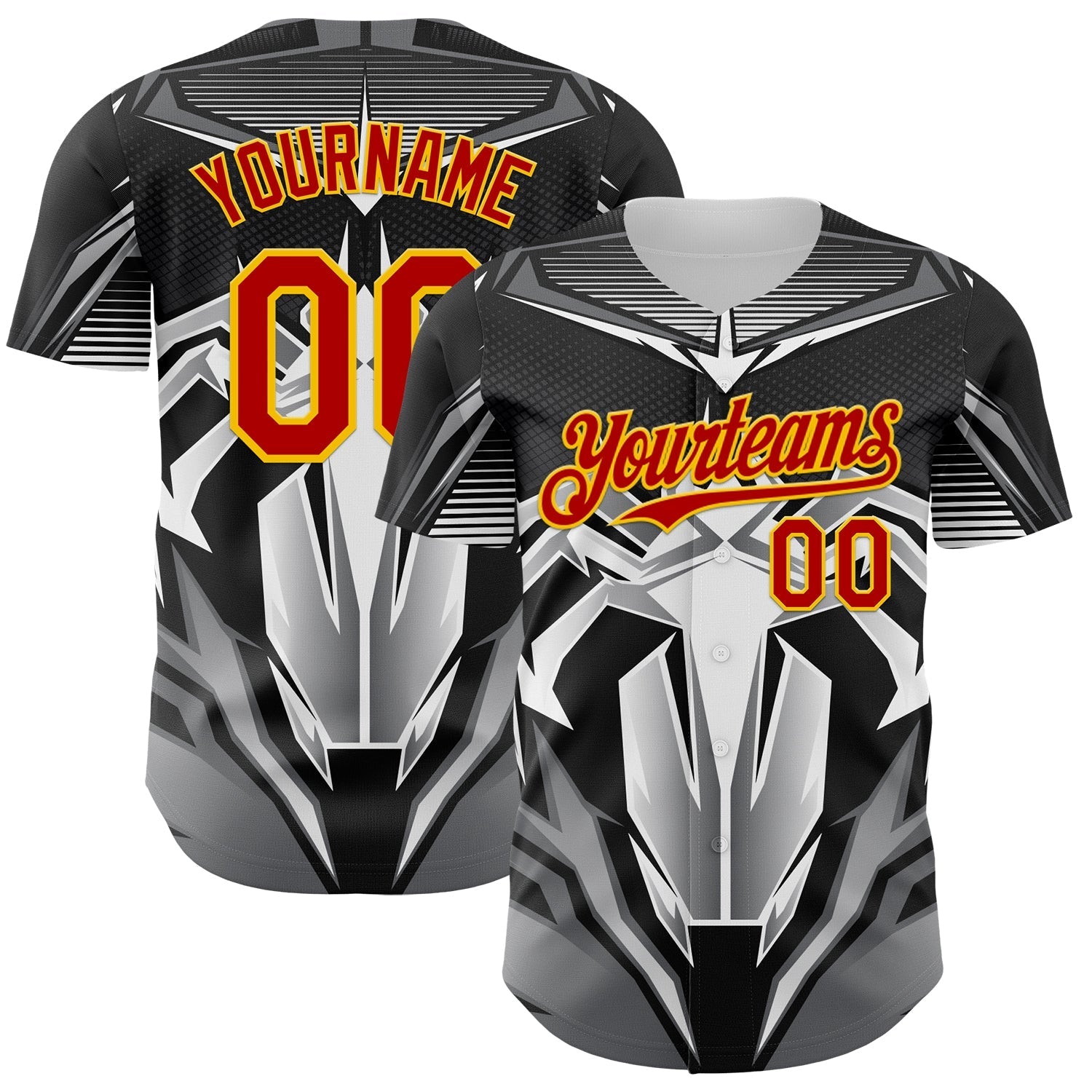 Custom Black Red-Yellow 3D Pattern Design Burner Costumes Mecha Authentic Baseball Jersey baseball jersey product view 1