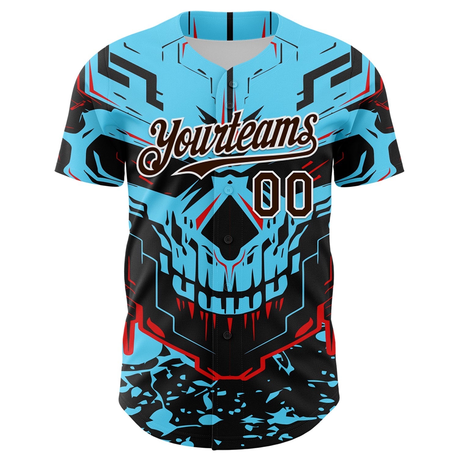 Custom Blue Brown-White 3D Pattern Design Burner Costumes Cyber Skull Authentic Baseball Jersey baseball jersey product view 2