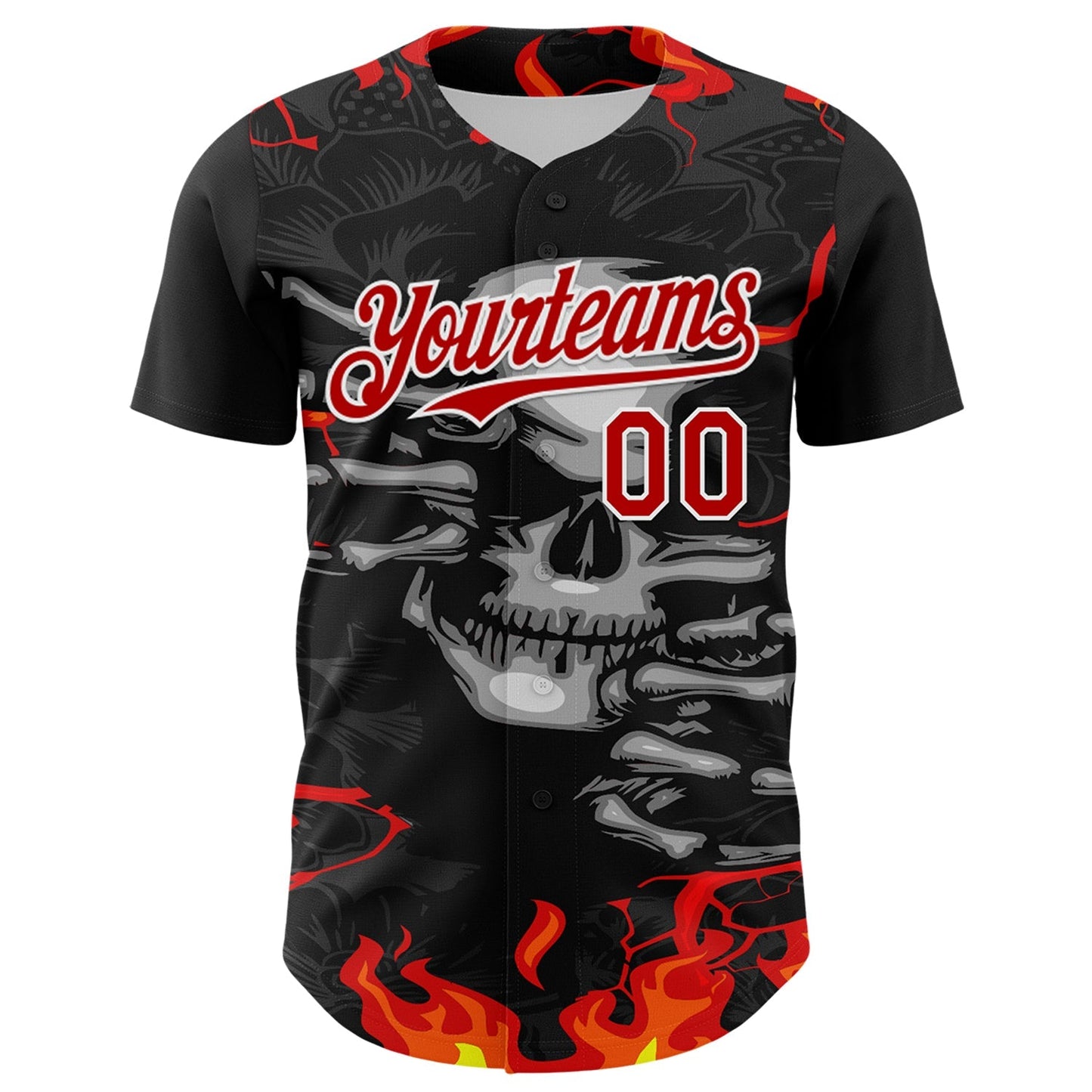 Custom Black Red-White 3D Pattern Design Burner Costumes Hellfire Skull Authentic Baseball Jersey baseball jersey product view 2