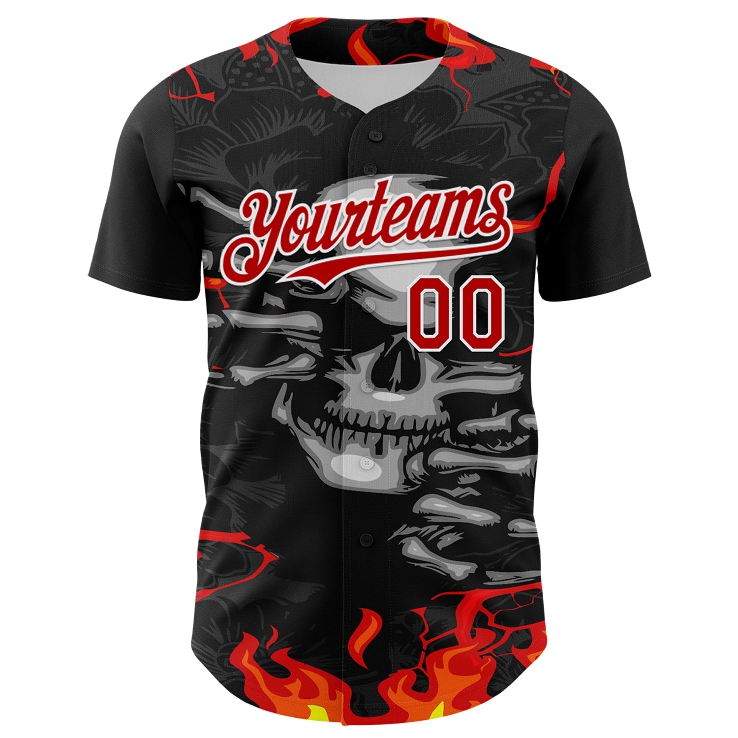 Custom Black Red-White 3D Pattern Design Burner Costumes Hellfire Skull Authentic Baseball Jersey baseball jersey product view 2