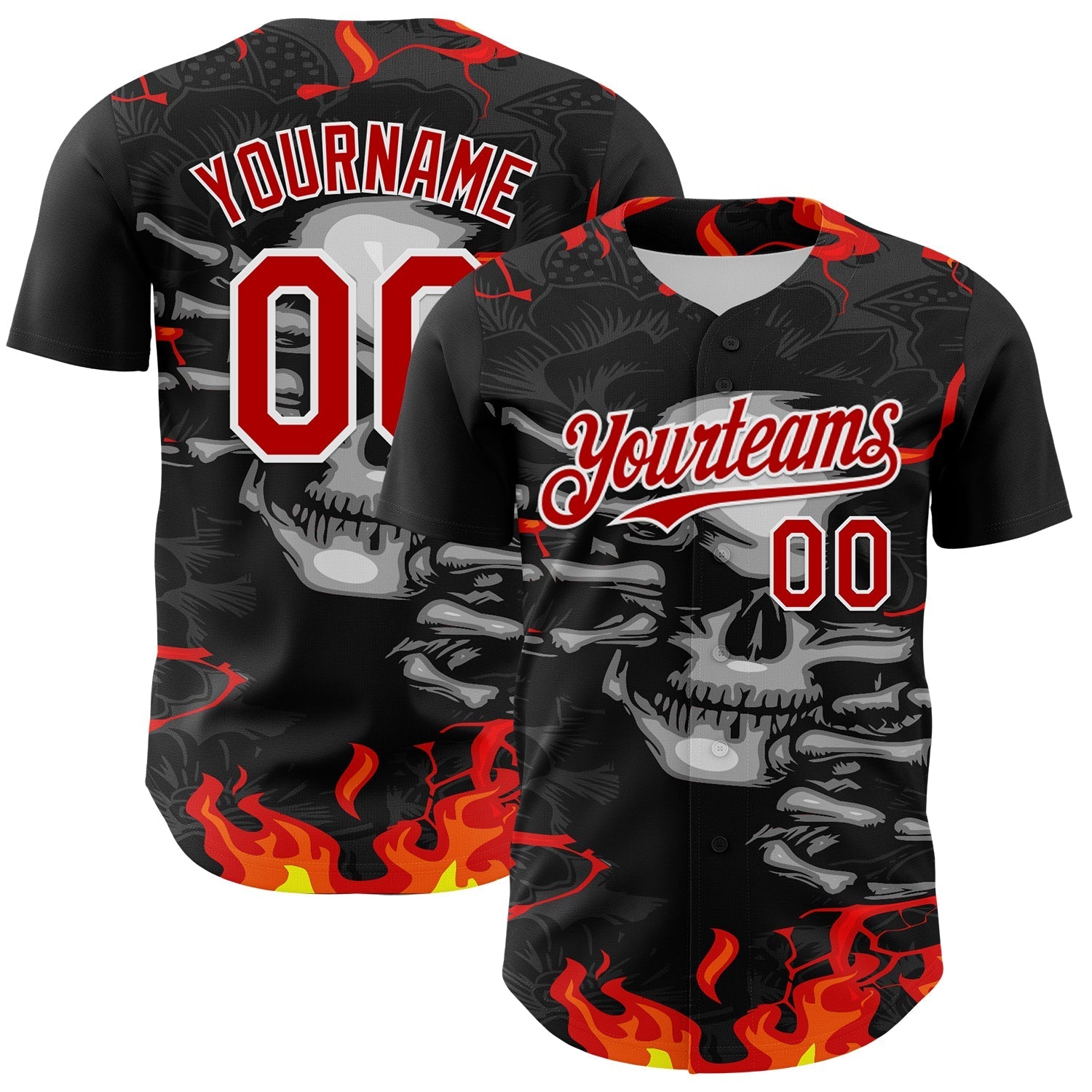 Custom Black Red-White 3D Pattern Design Burner Costumes Hellfire Skull Authentic Baseball Jersey baseball jersey product view 1