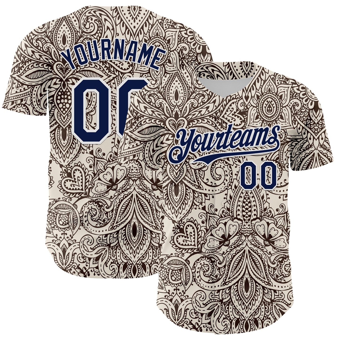 Custom Cream Navy-White 3D Pattern Design Burner Costumes Paisley Bandana Authentic Baseball Jersey baseball jersey product view 1