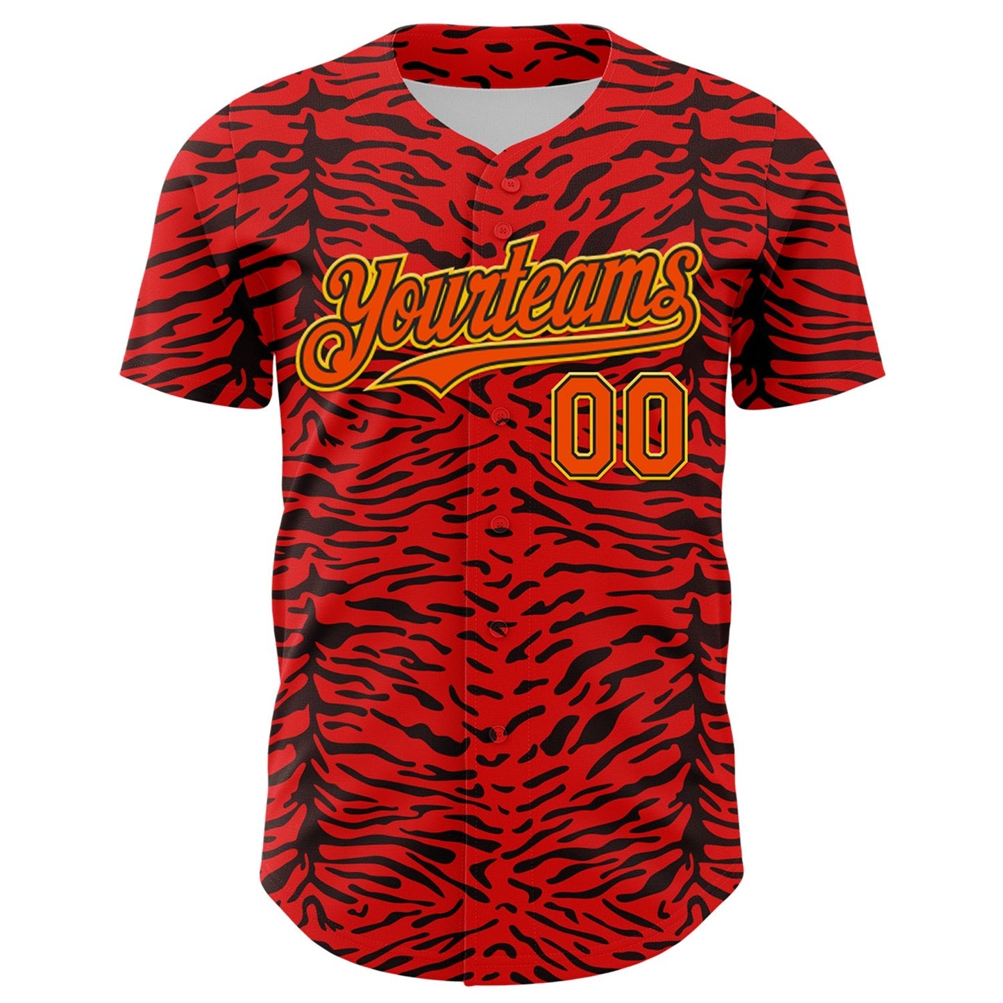 Custom Red Orange Black-Yellow 3D Pattern Design Burner Costumes Animal Tiger Print Authentic Baseball Jersey baseball jersey product view 2