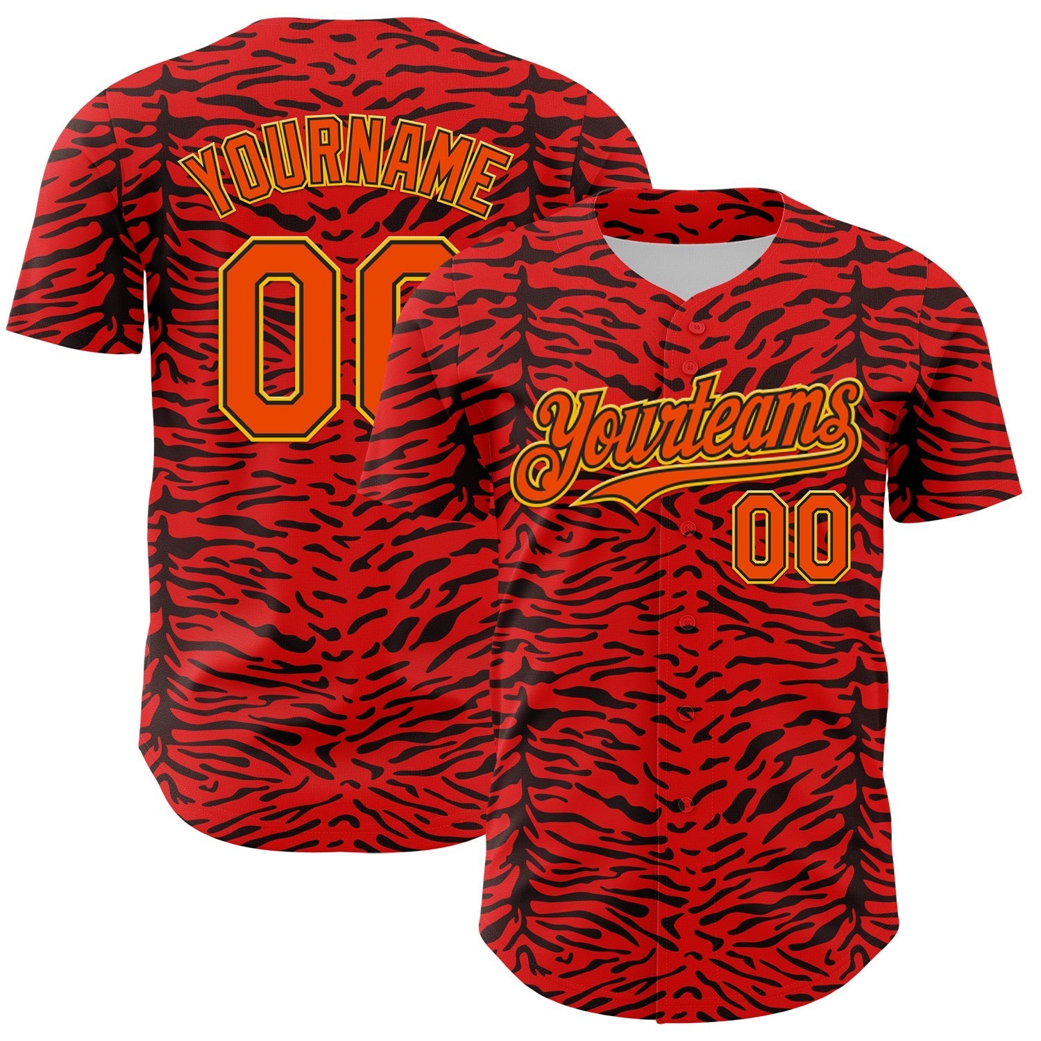 Custom Red Orange Black-Yellow 3D Pattern Design Burner Costumes Animal Tiger Print Authentic Baseball Jersey baseball jersey product view 1
