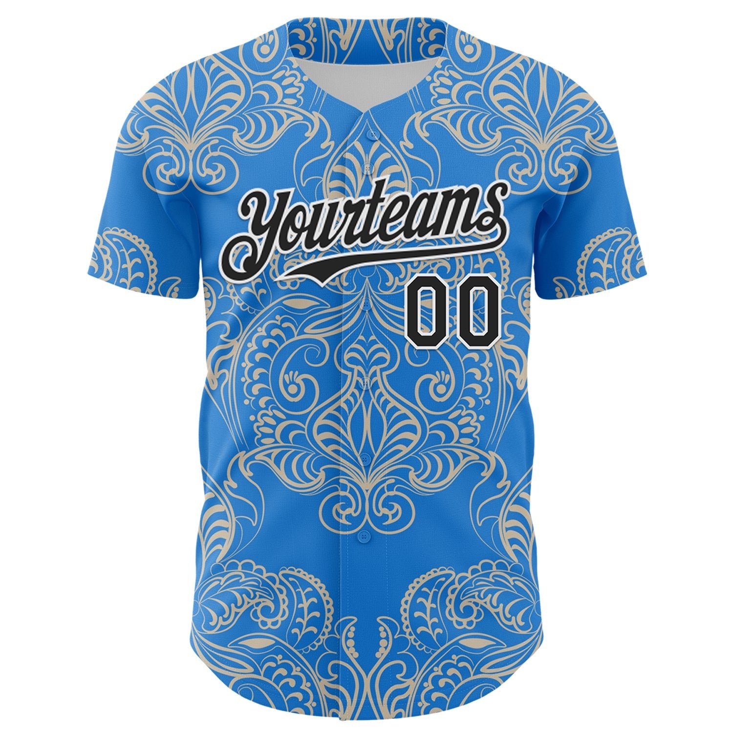Custom Electric Blue Black-White 3D Pattern Design Burner Costumes Paisley Bandana Authentic Baseball Jersey baseball jersey product view 2