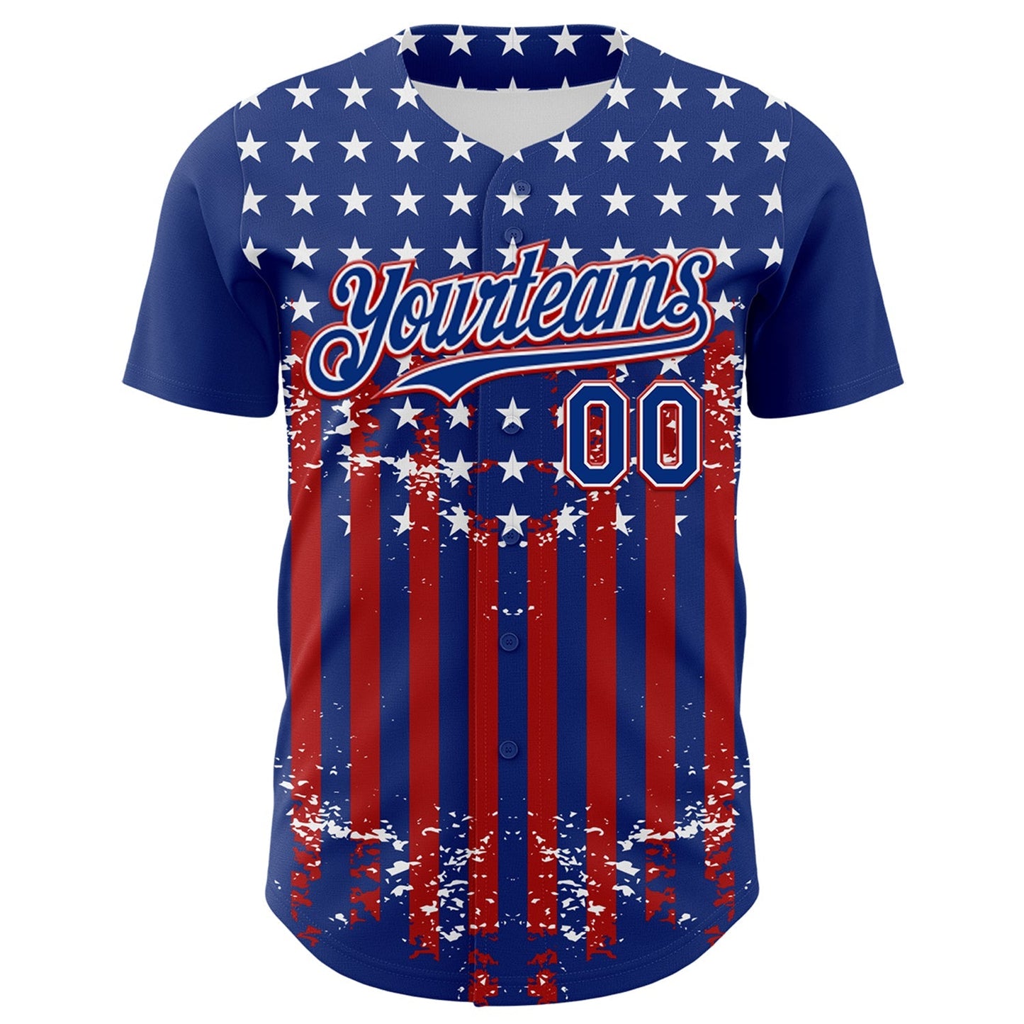 Custom Royal Red-White 3D Retro American Flag Authentic Baseball Jersey baseball jersey product view 2