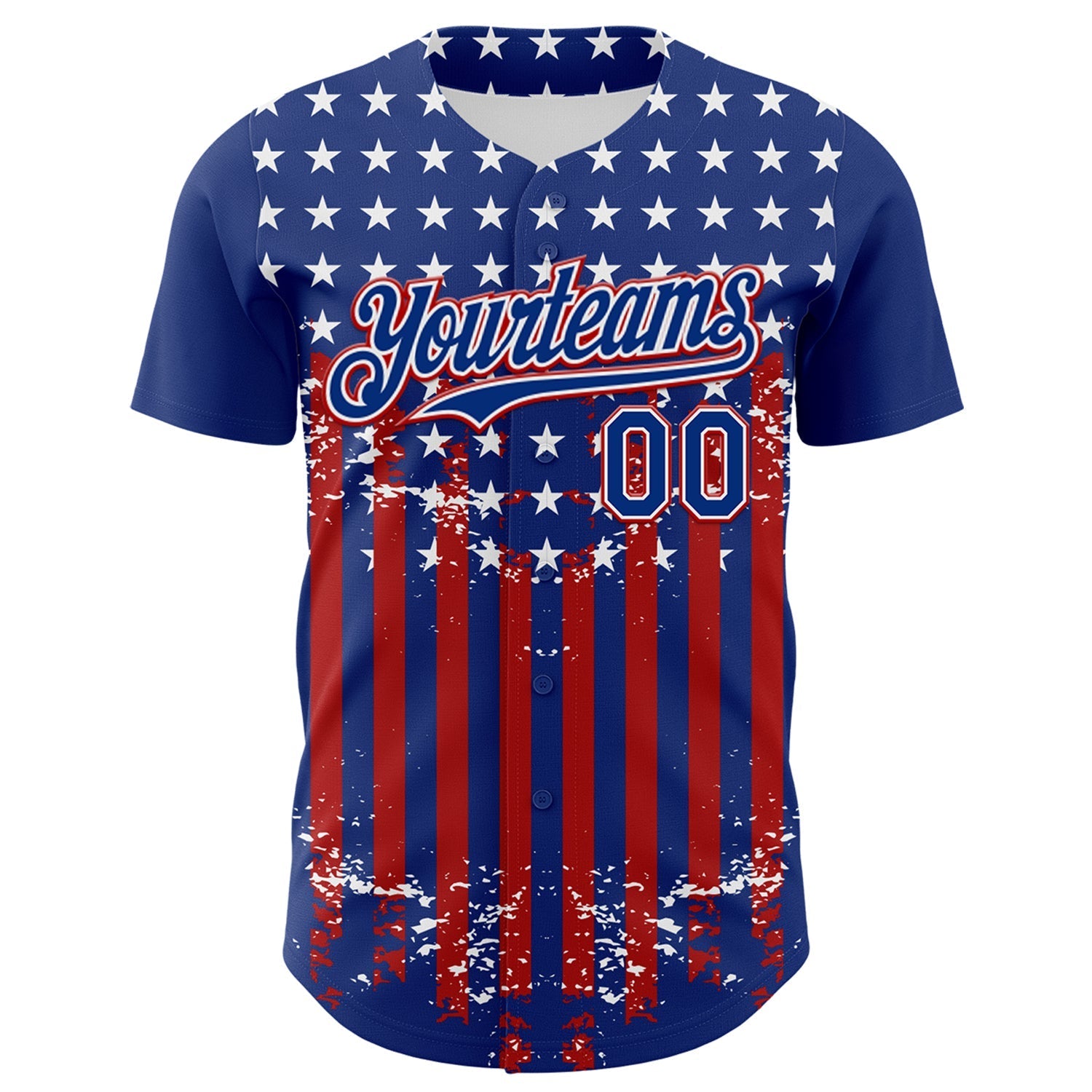 Custom Royal Red-White 3D Retro American Flag Authentic Baseball Jersey baseball jersey product view 2